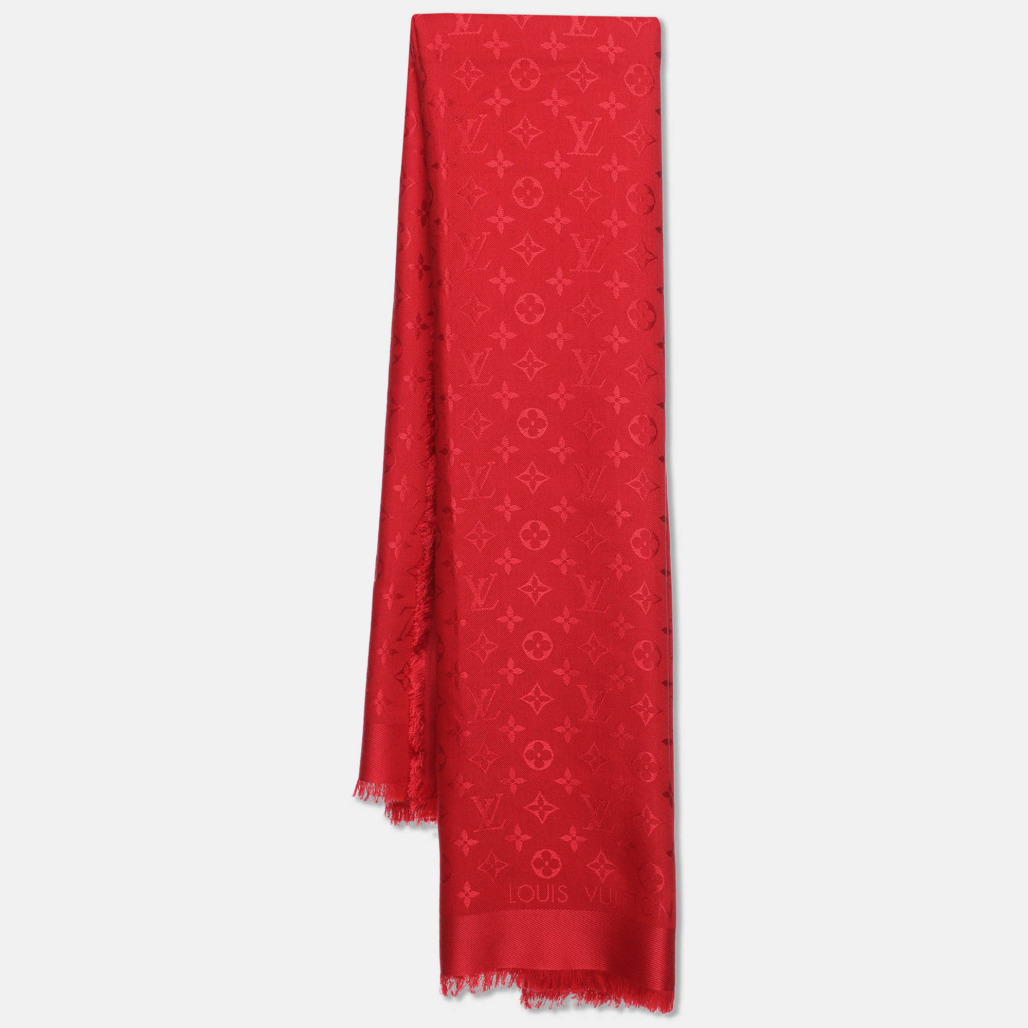 

Louis Vuitton Red Monogram Silk and Wool Shawl