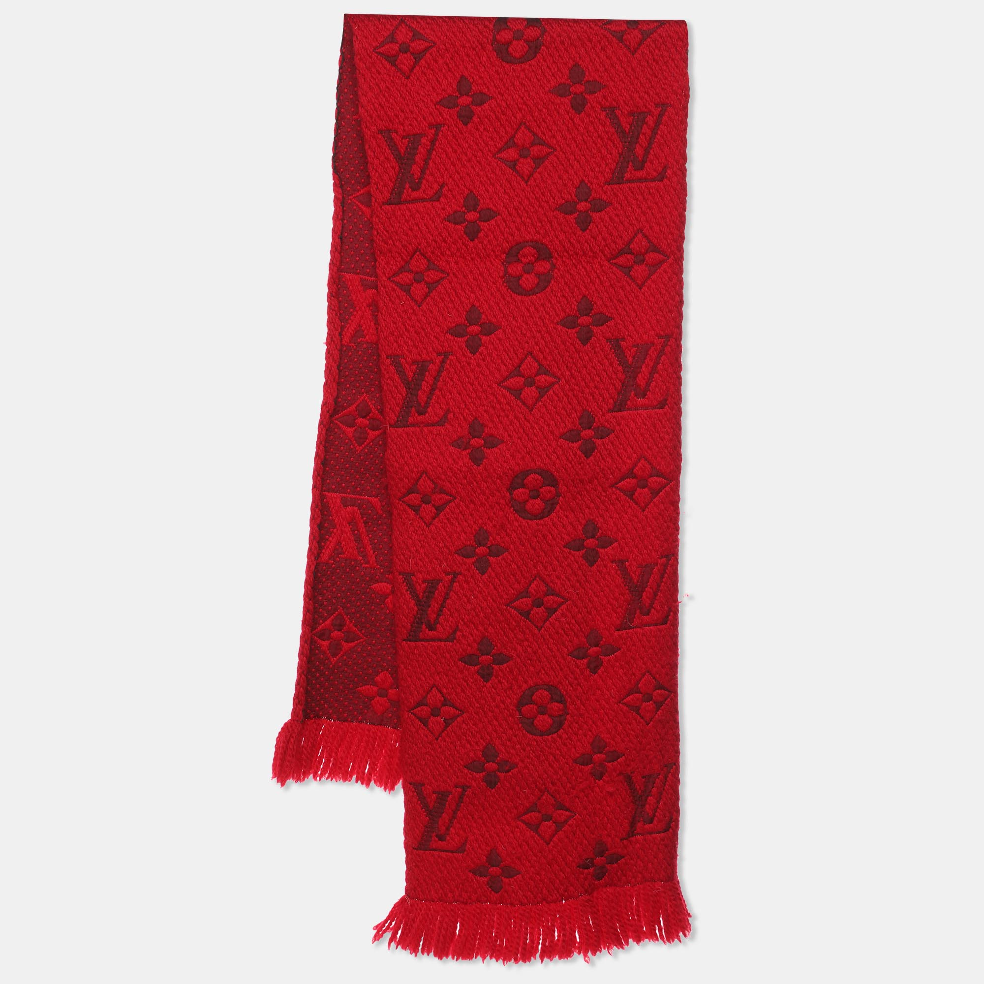 

Louis Vuitton Red Wool Silk Logomania Scarf