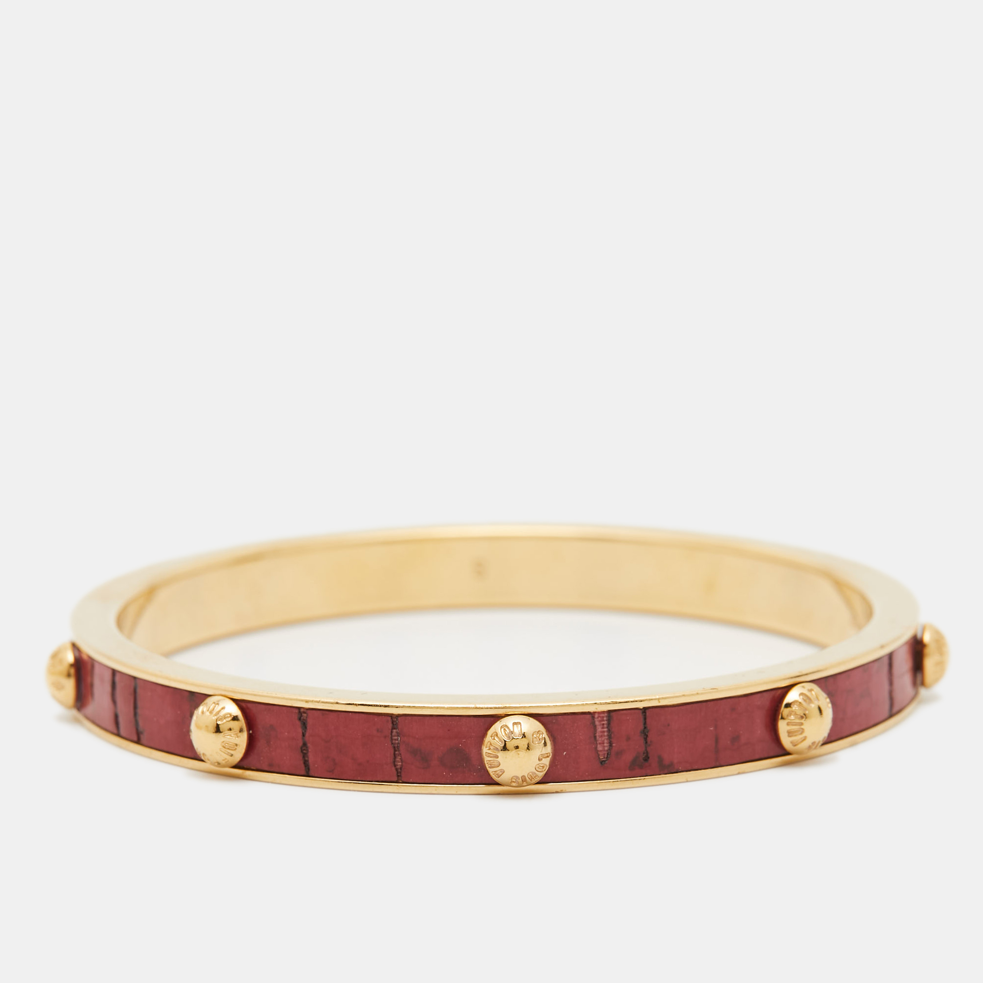 

Louis Vuitton Gimme A Clue Red Leather Inlay Gold Tone Bangle Bracelet