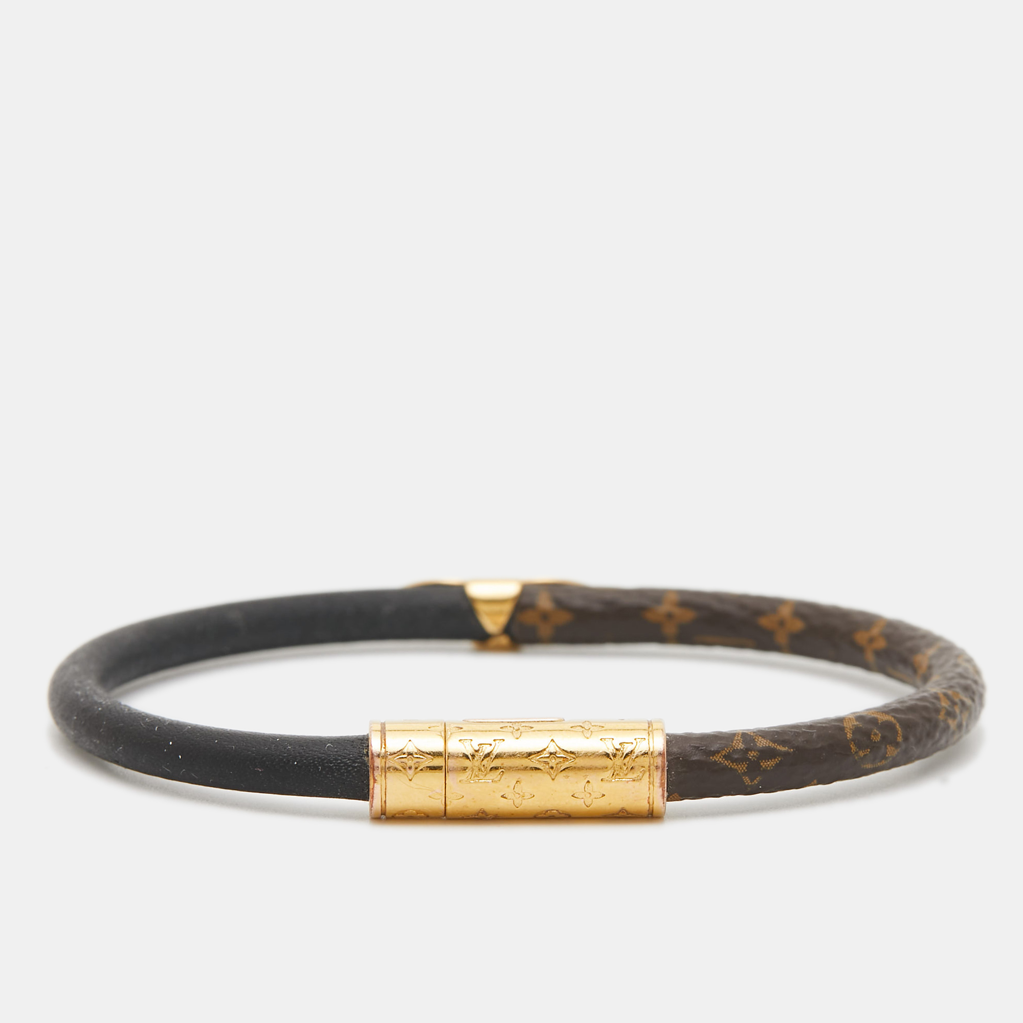 

Louis Vuitton Daily Confidential Canvas Leather Gold Tone Wrap Bracelet, Brown