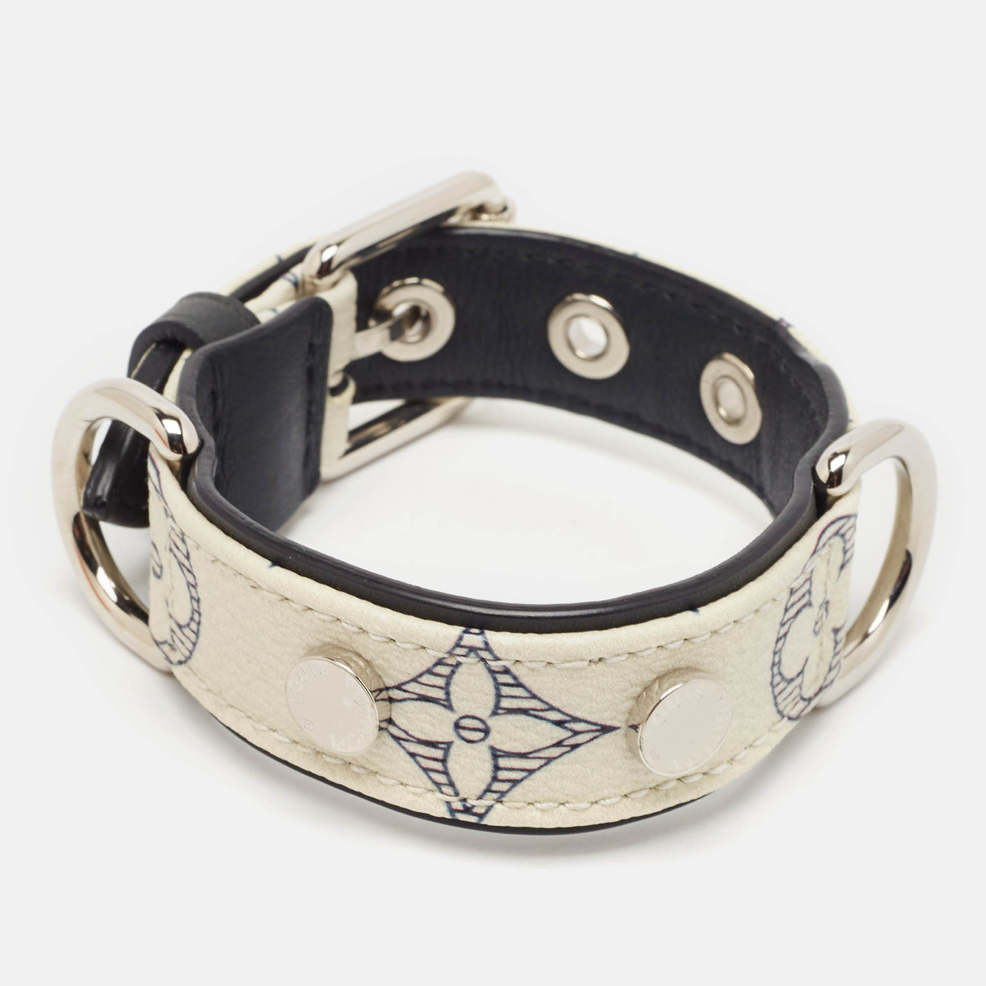 

Louis Vuitton Heartbeat Chapman Brothers Flower Bron Ankle Monogram Leather Silver Tone Bracelet