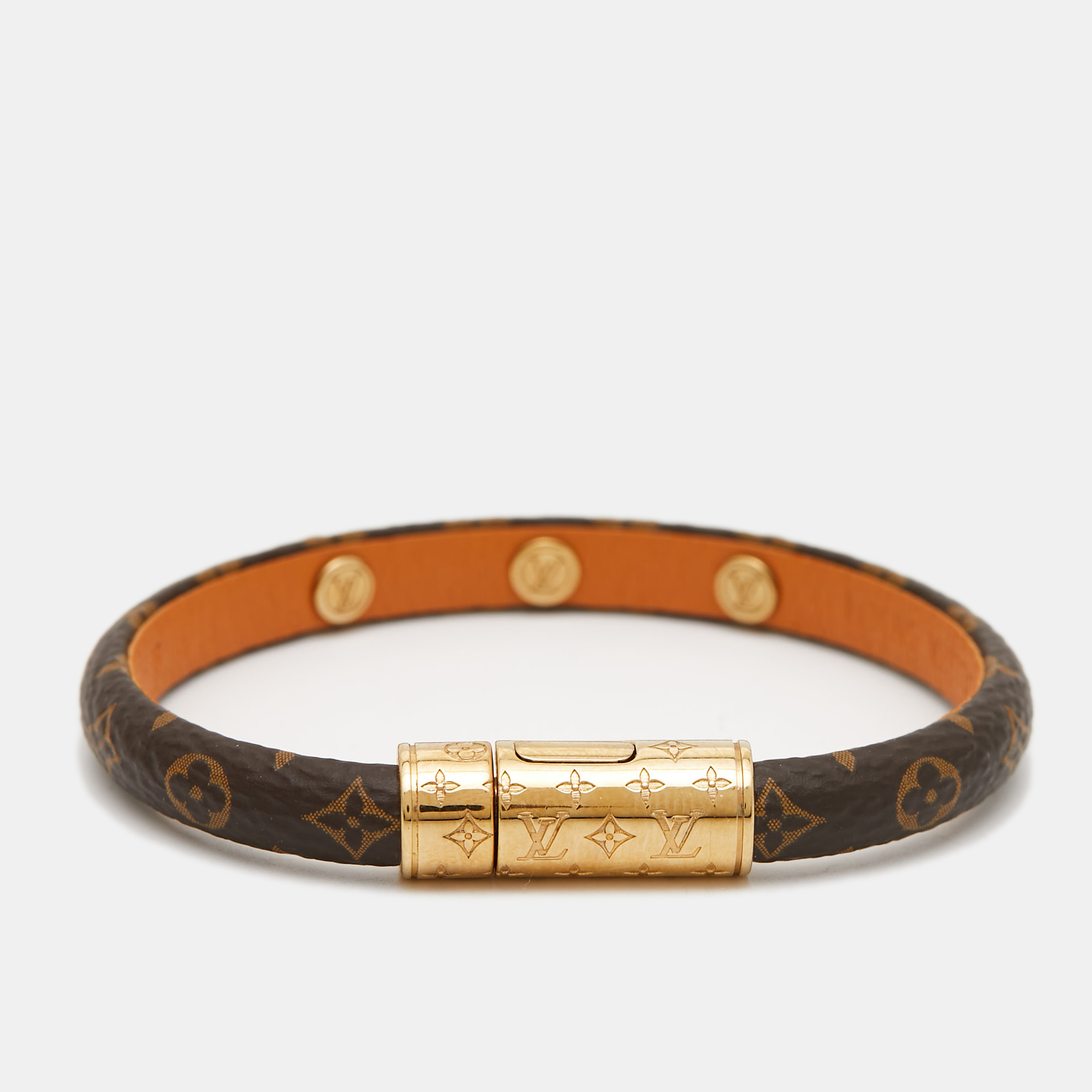 

Louis Vuitton Keep It Canvas Leather Brown Monogram Gold Tone Bracelet