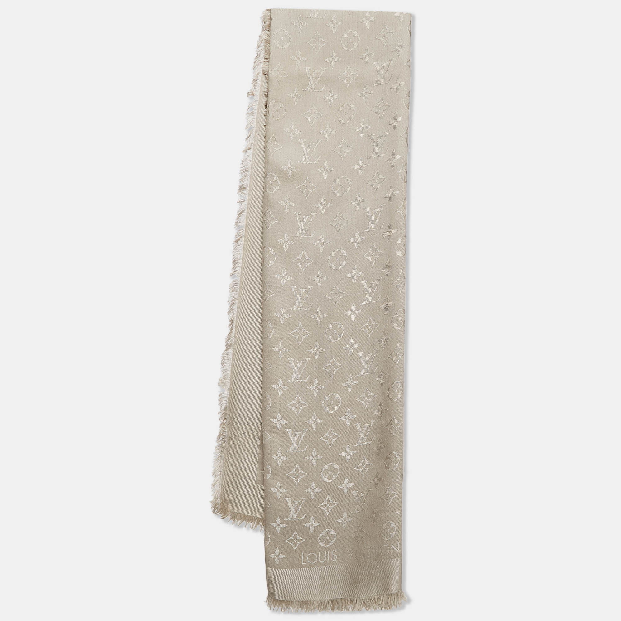 

Louis Vuitton Jacquard Silk Monogram Classic Shawl, Beige