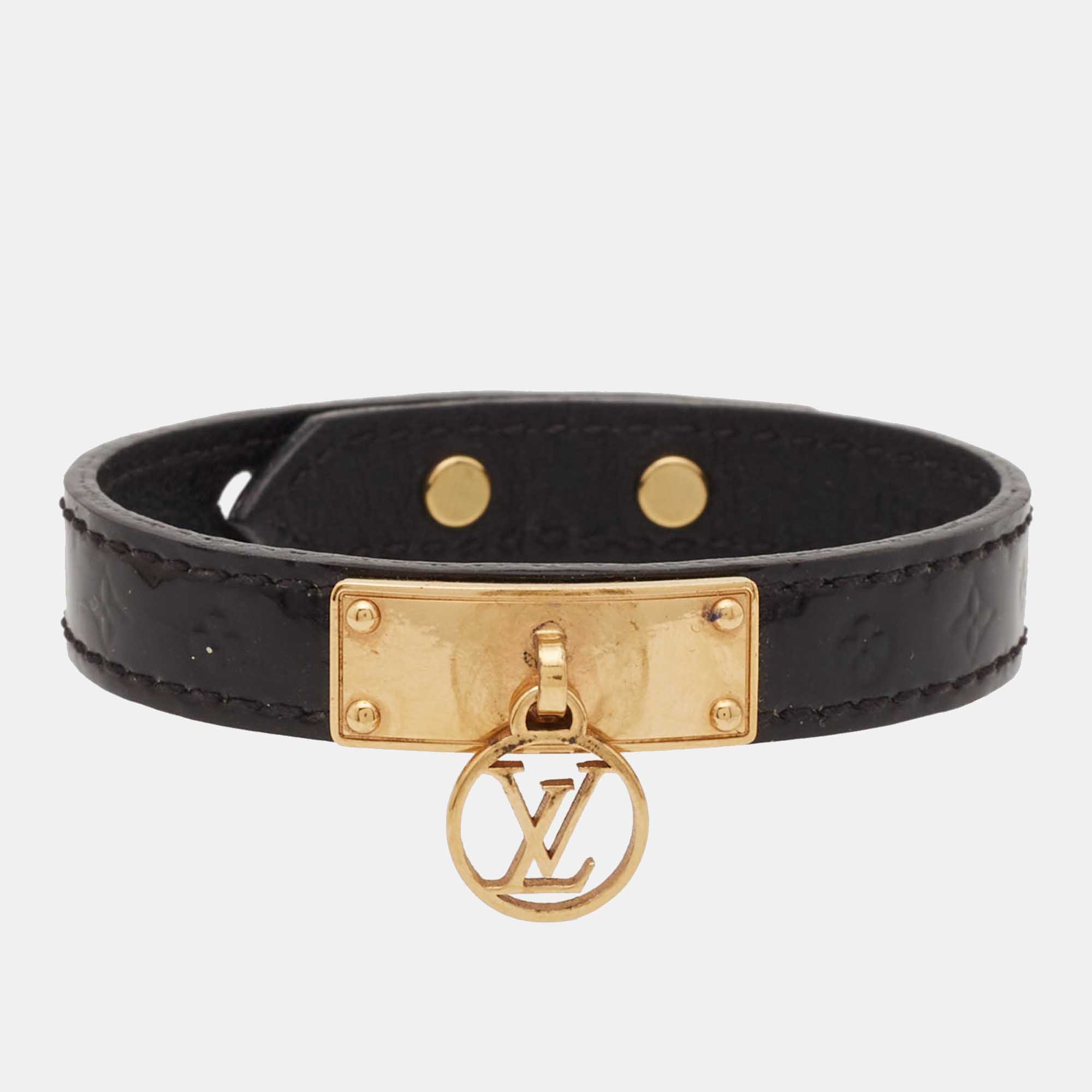 

Louis Vuitton Vernis Logomania Black Leather Gold Tone Bracelet