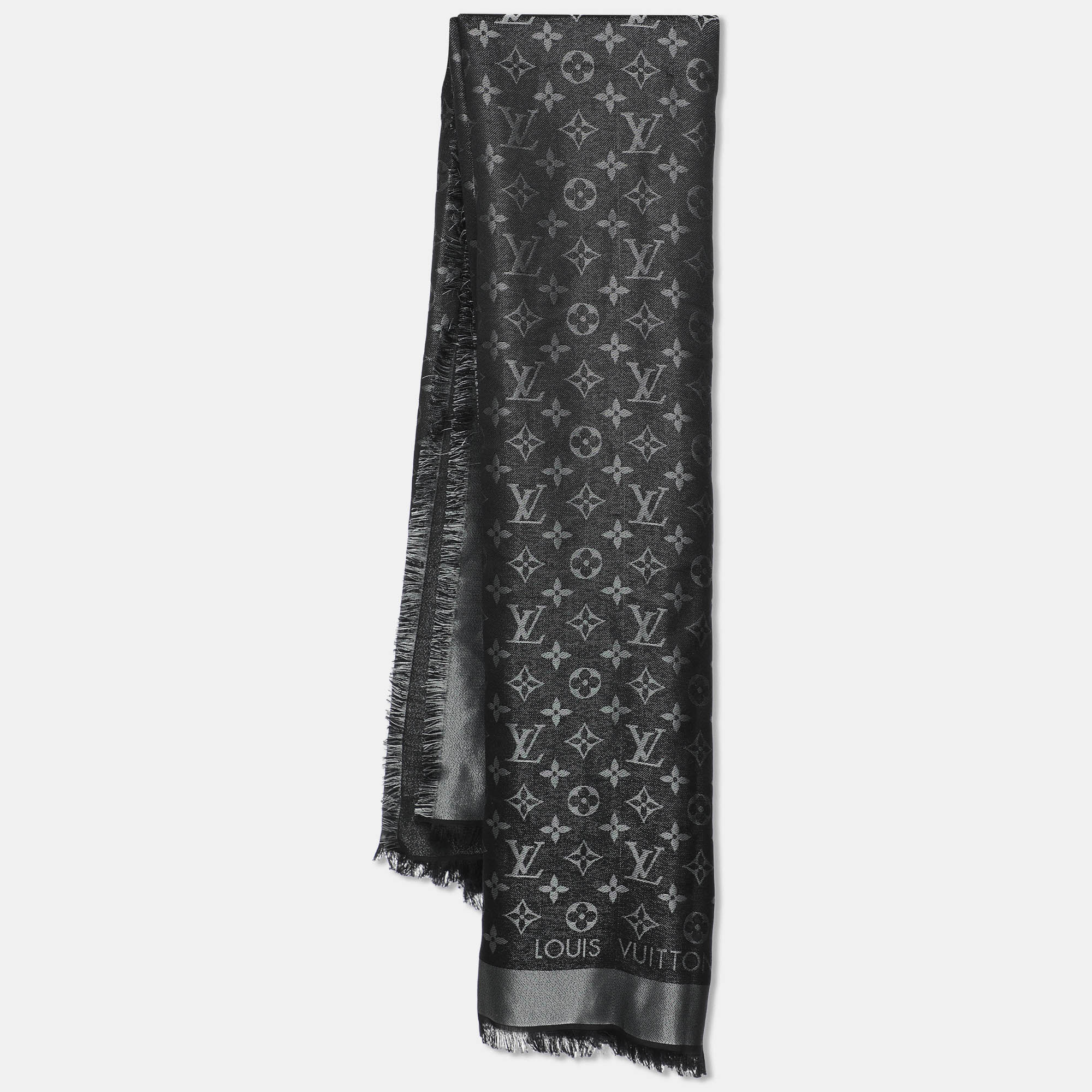 

Louis Vuitton Black/Silver Logomania Lurex Wool & Silk Fringed Shawl