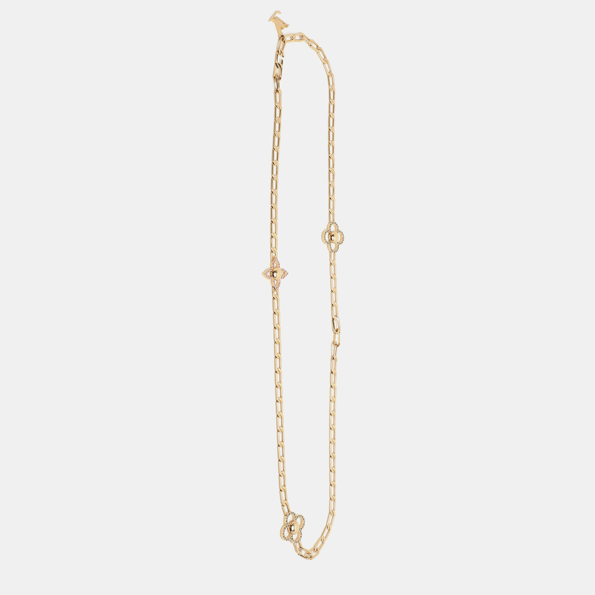 

Louis Vuitton Gold Tone Flower Power Sautoir Chain Necklace