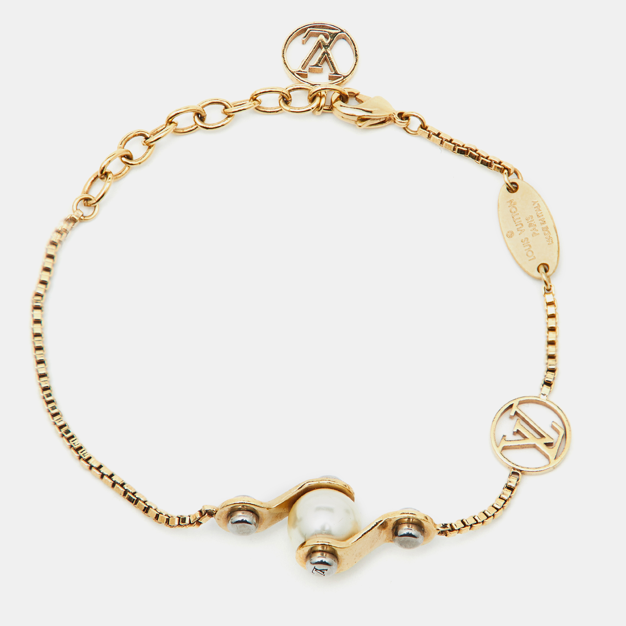 

Louis Vuitton Speedy Faux Pearl Two Tone Gold Bracelet