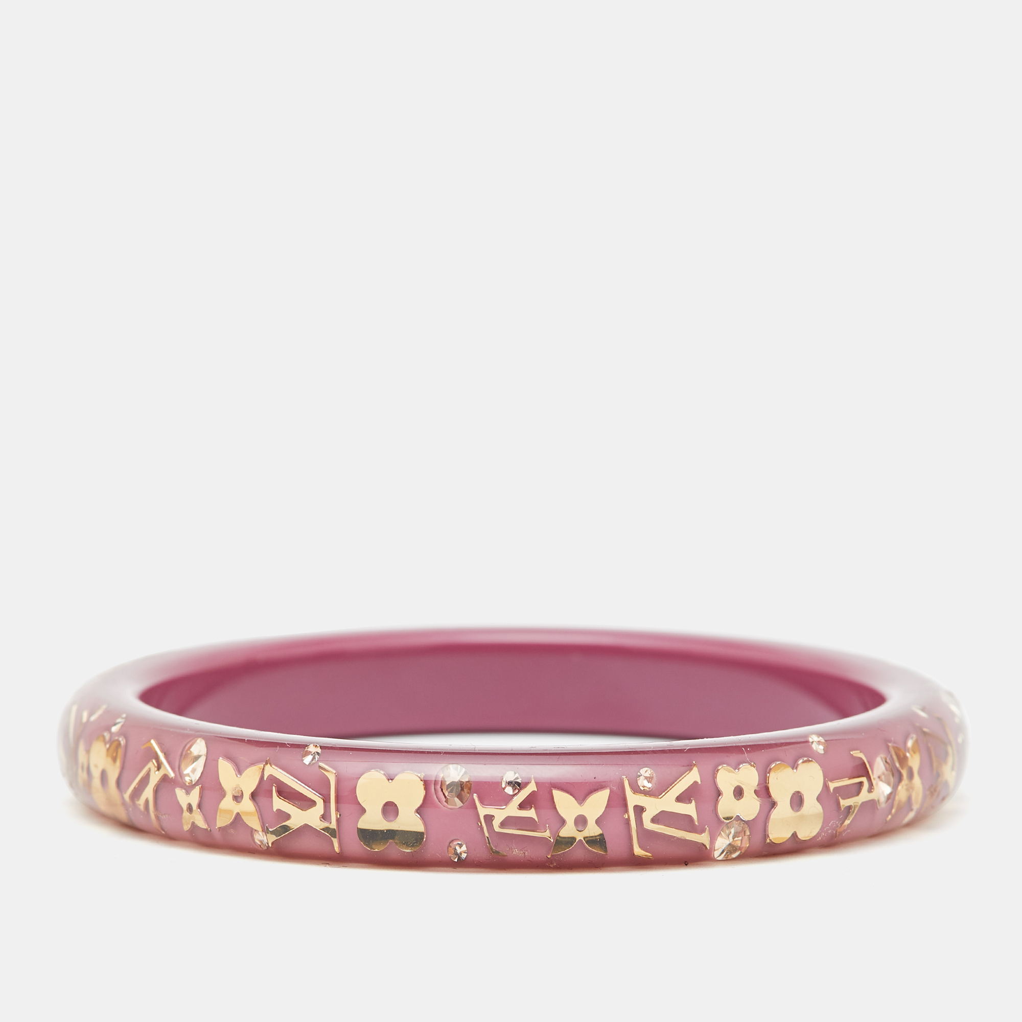 

Louis Vuitton Pink Resin Crystals Gold Tone LV Inclusion Bracelet