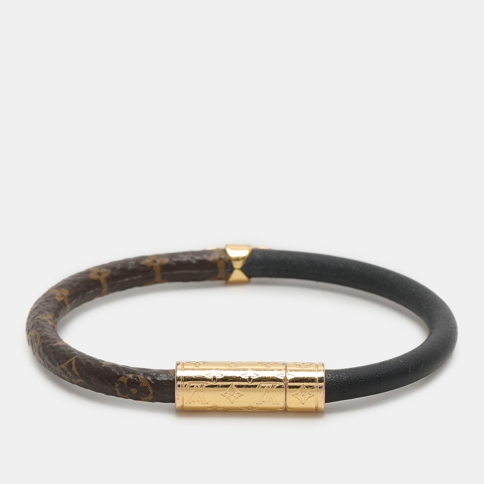 

Louis Vuitton Black Monogram Canvas and Leather Daily Confidential Gold Tone Wrap Bracelet, Brown