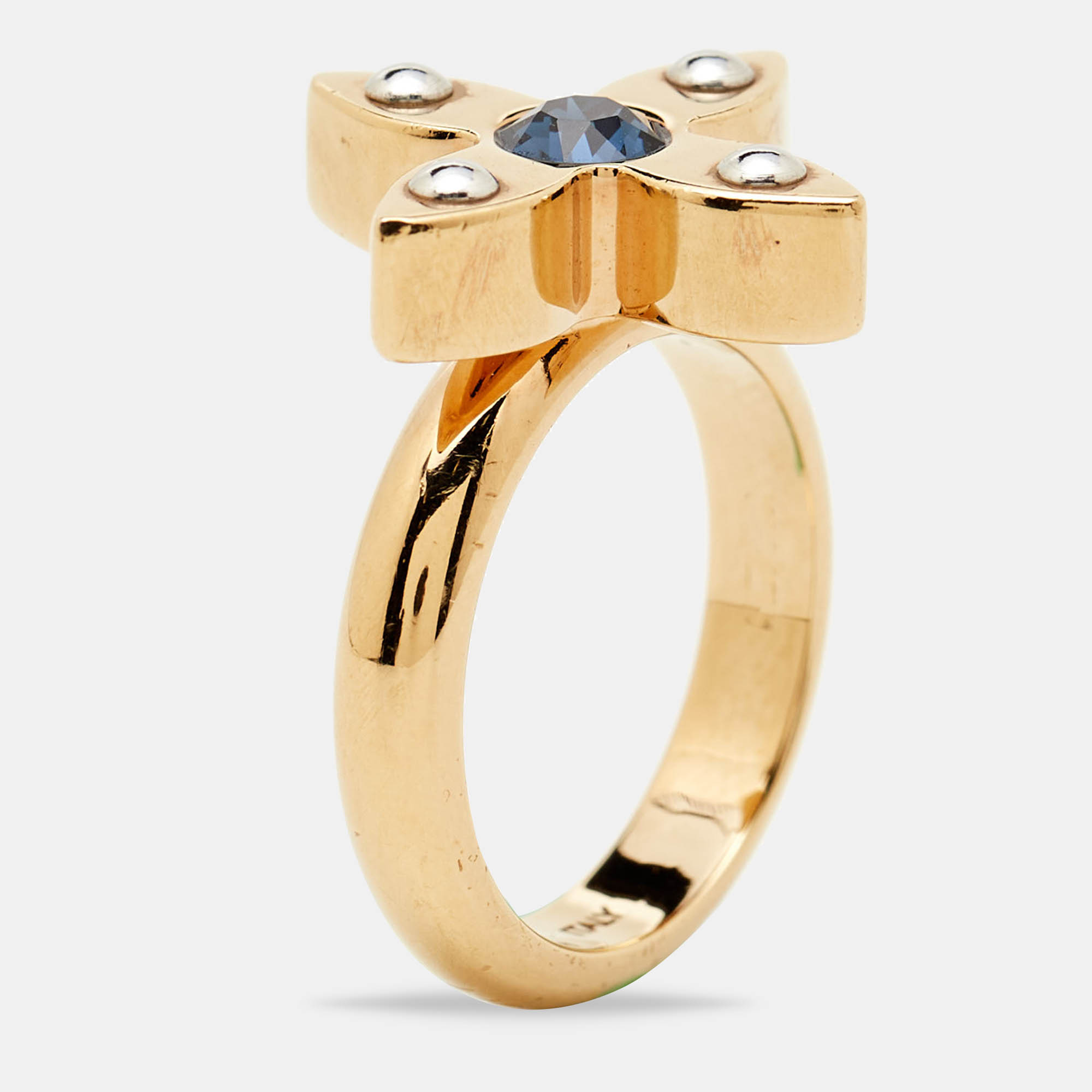 

Louis Vuitton Love Letters Crystals Two Tone Gold Ring Size