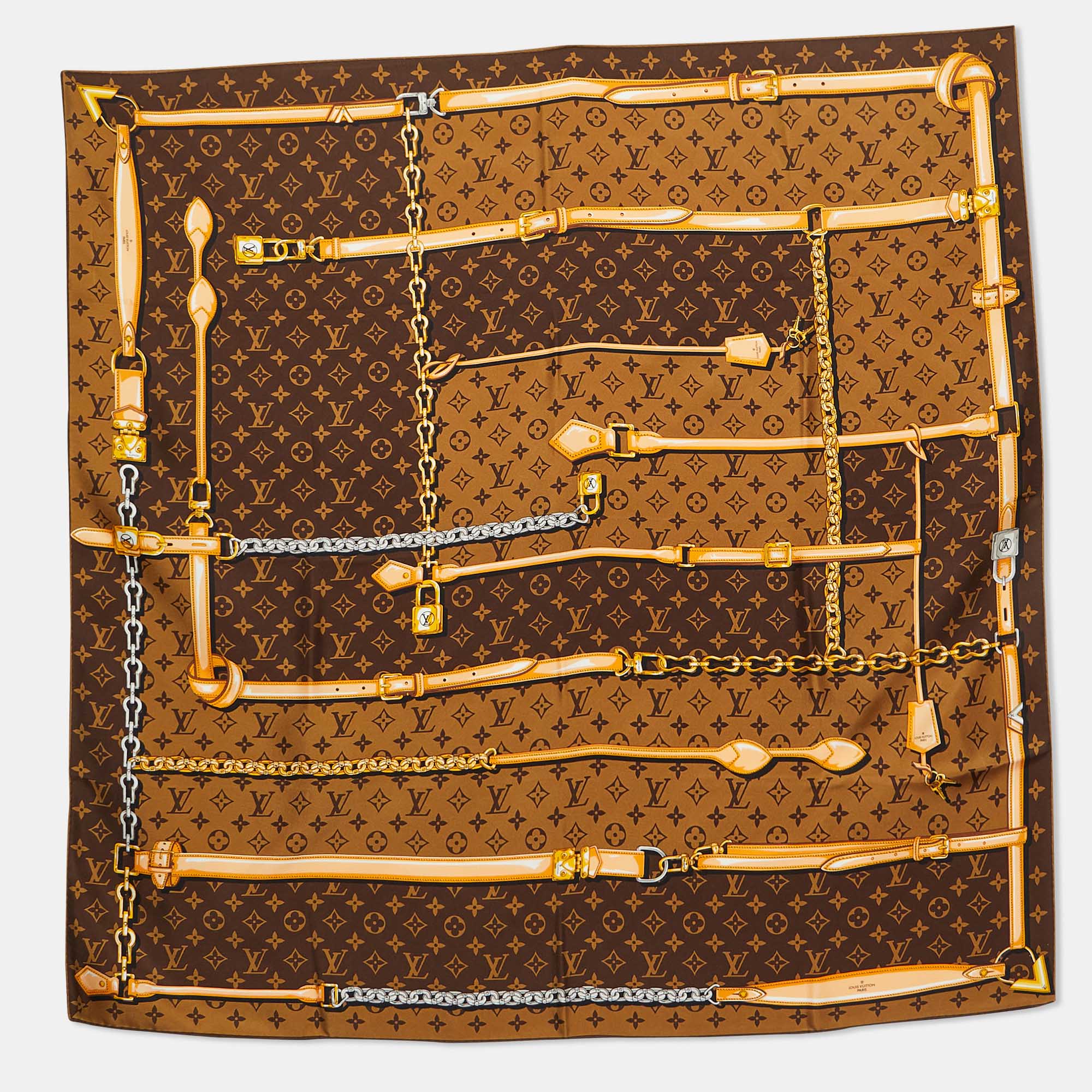 

Louis Vuitton Brown Monogram Confidential Silk Square Scarf