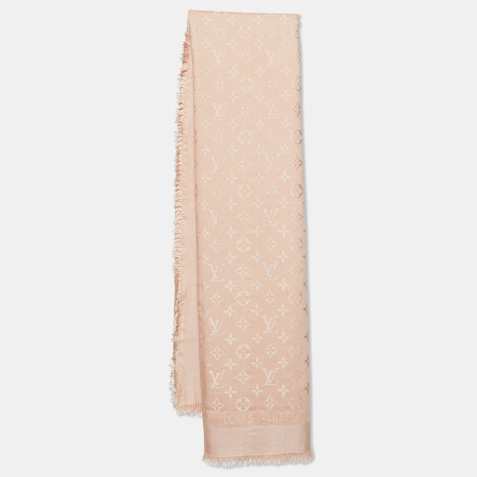 

Louis Vuitton Natural Monogram Silk & Wool Shawl, Pink