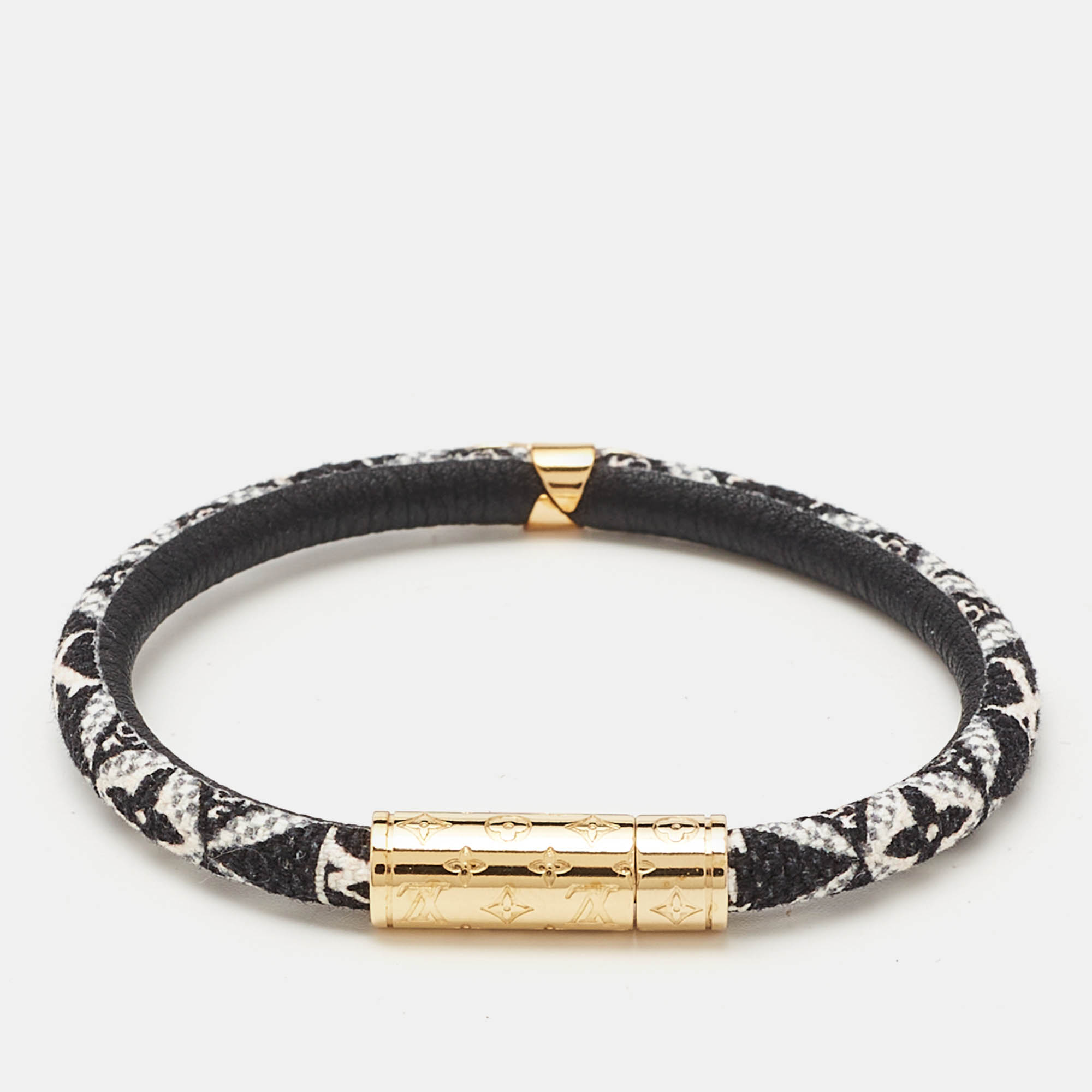 

Louis Vuitton Daily Confidential Monogram Leather Gold Tone Bracelet