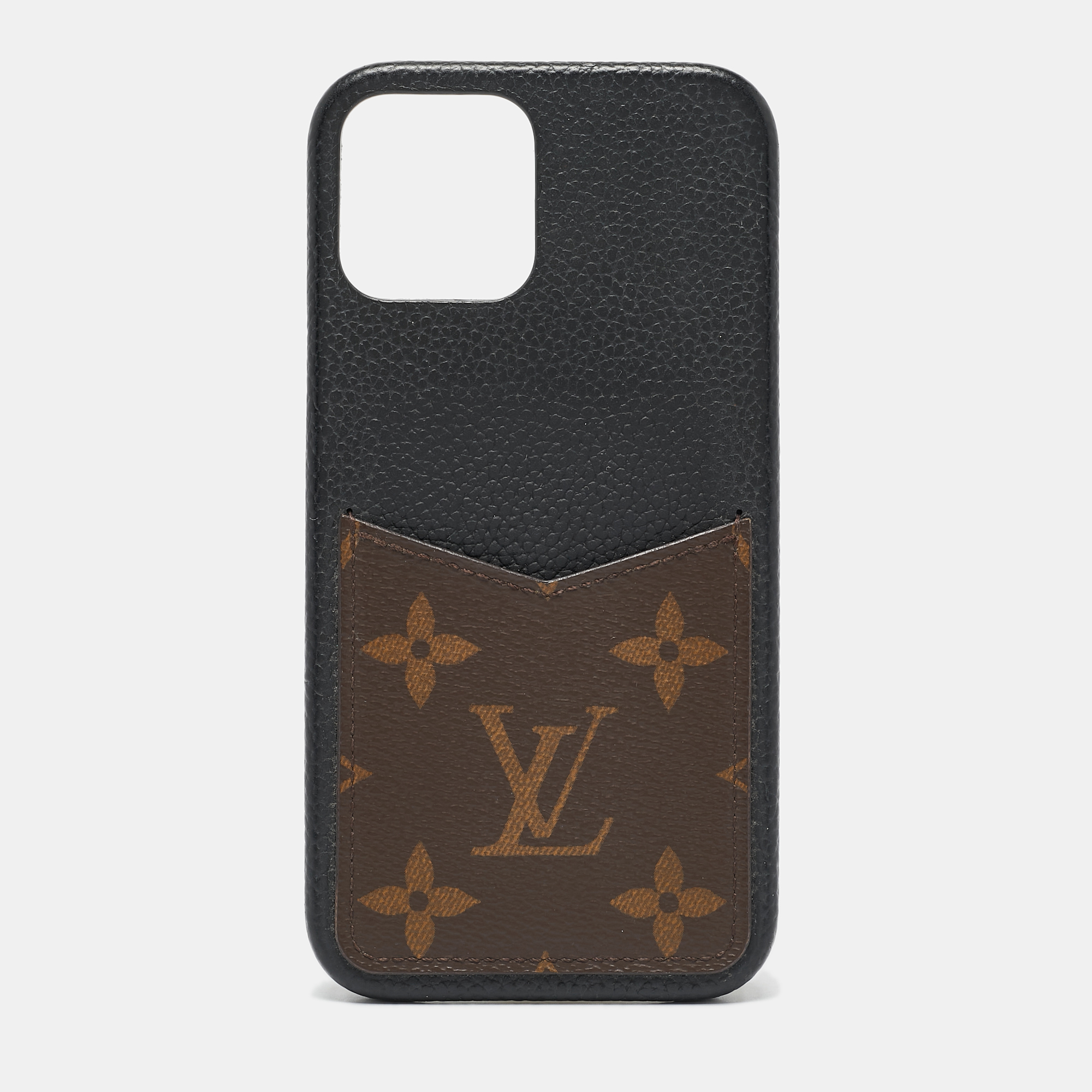 

Louis Vuitton Black Leather and Monogram Canvas iPhone 12/12 Pro Case