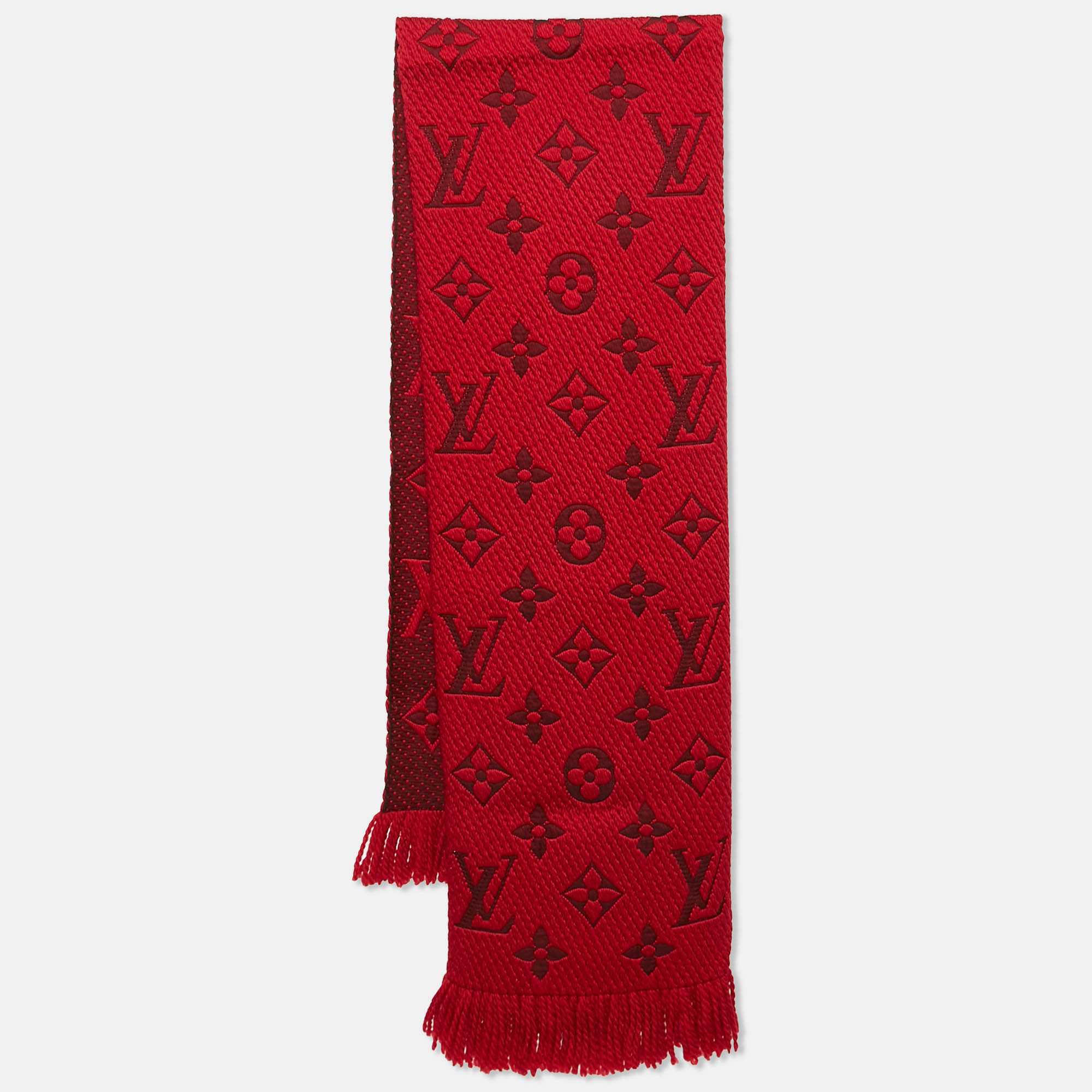 

Louis Vuitton Red Wool & Silk Jacquard Logomania Shawl