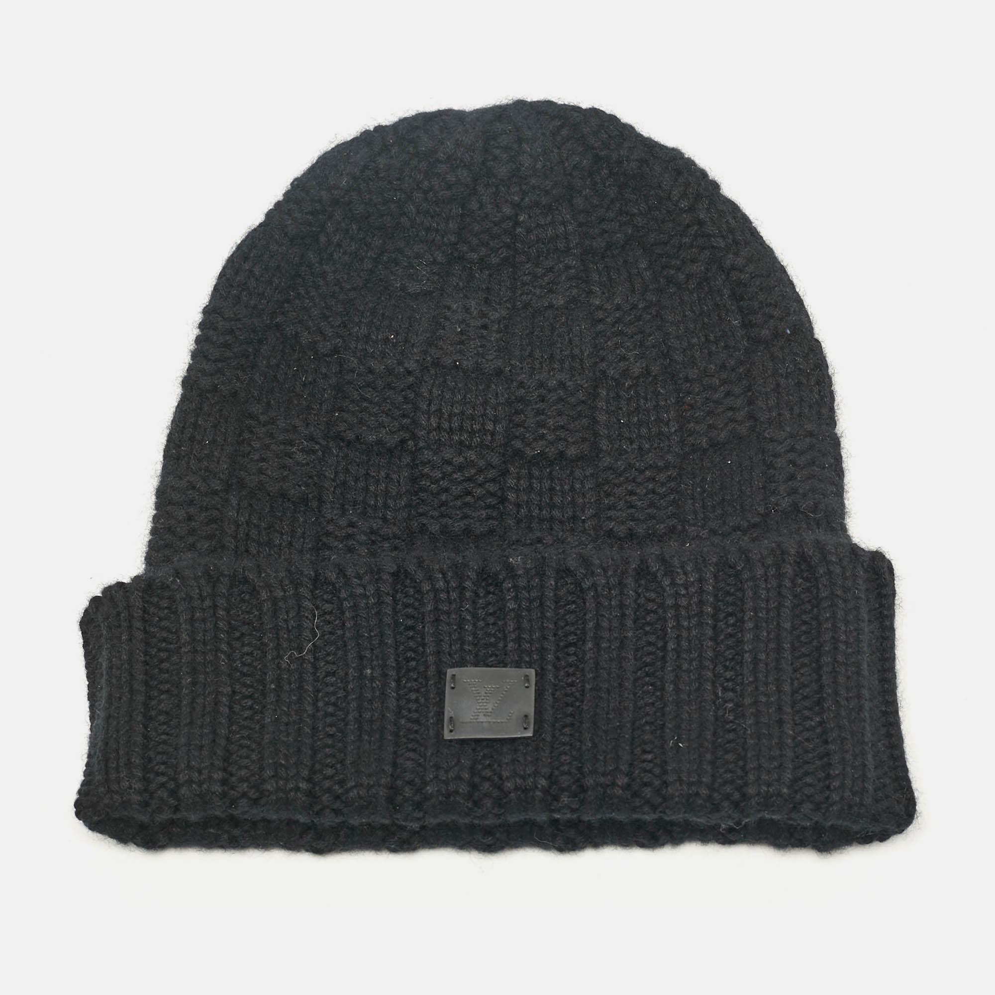 

Louis Vuitton Black Wool Damier Knit Beanie