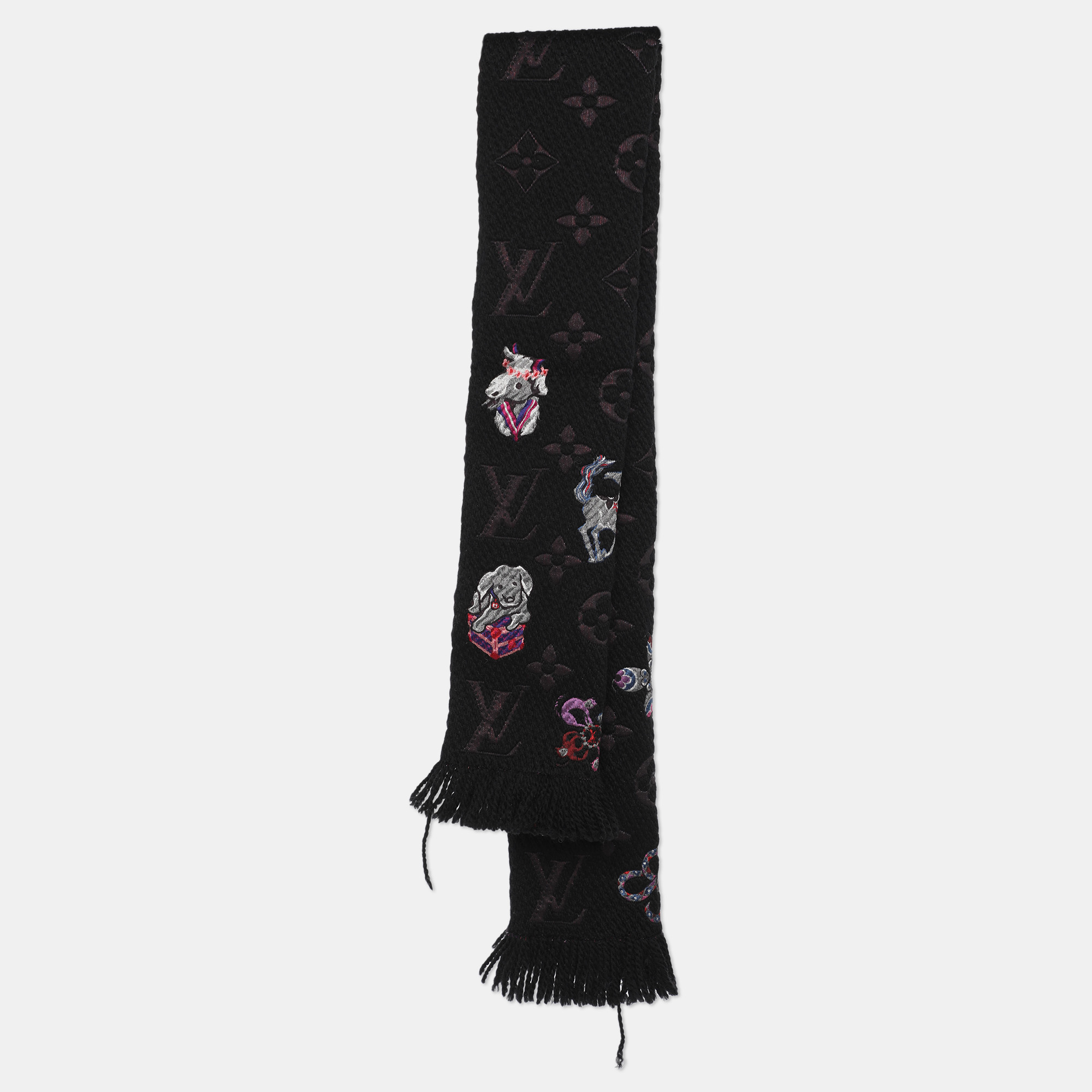 

Louis Vuitton Pink/Black Wool Silk Echarpe Mania Superstation Scarf