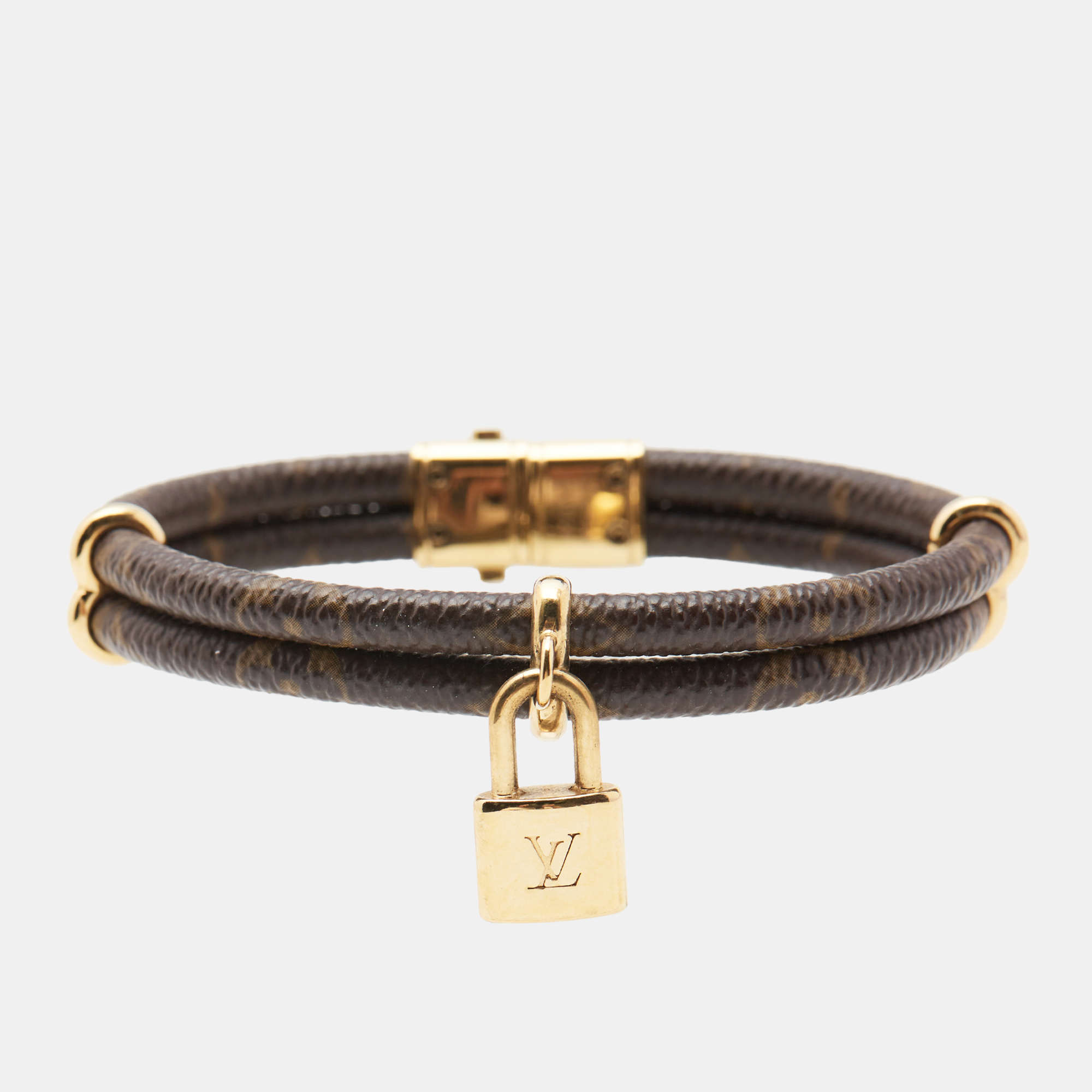 

Louis Vuitton Keep It Twice Brown Monogram Canvas Gold Tone Metal Bracelet