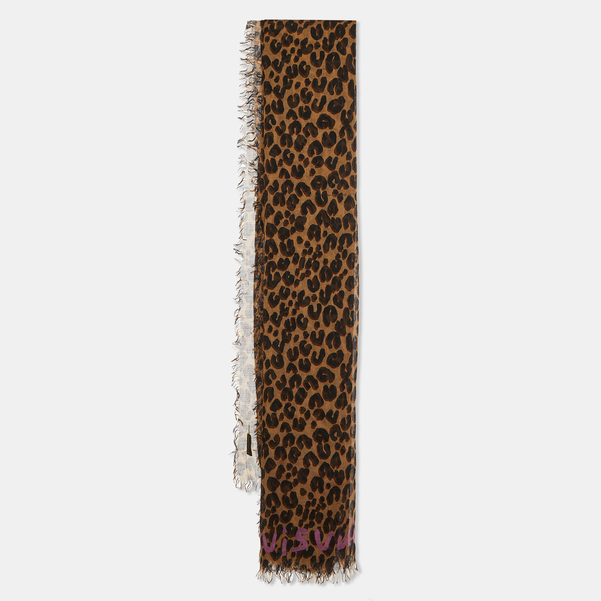 

Louis Vuitton X Stephen Sprouse Brown Leopard Graffiti Print Cashmere & Silk Scarf