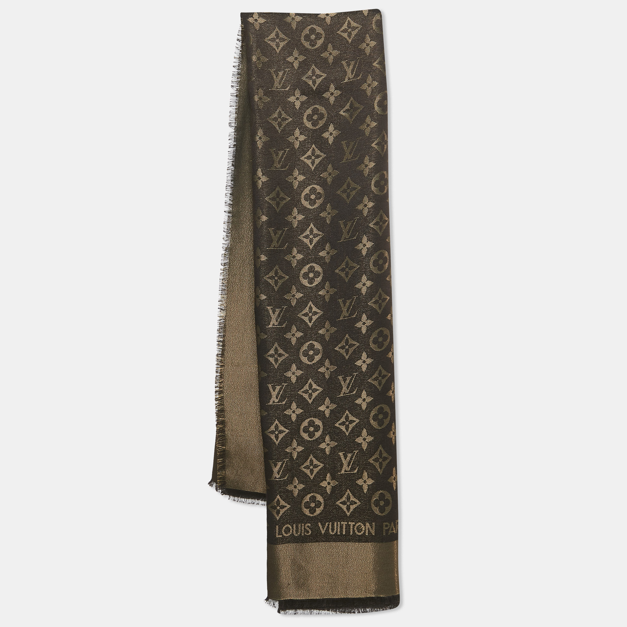 

Louis Vuitton Brown/Gold Silk Blend Monogram Shine Shawl