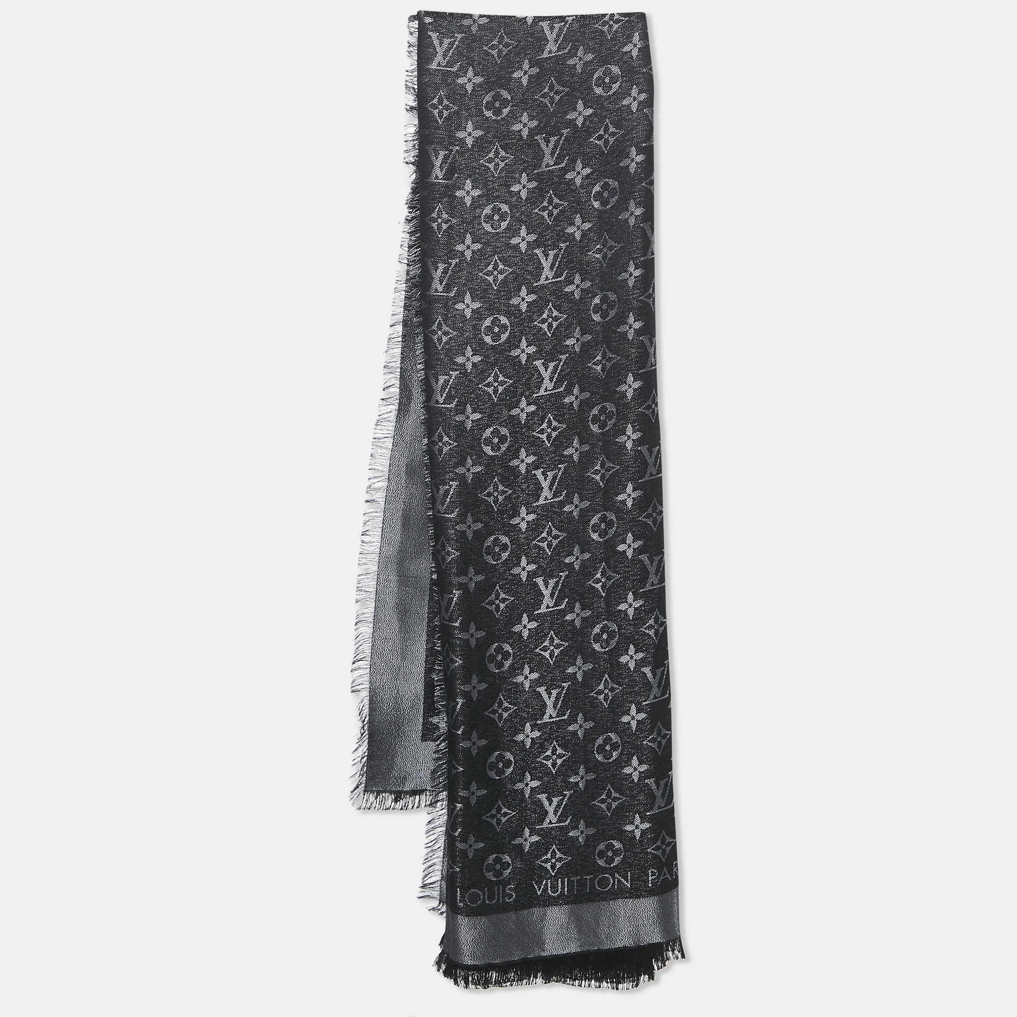 

Louis Vuitton Black/Silver Silk Blend Monogram Shine Shawl