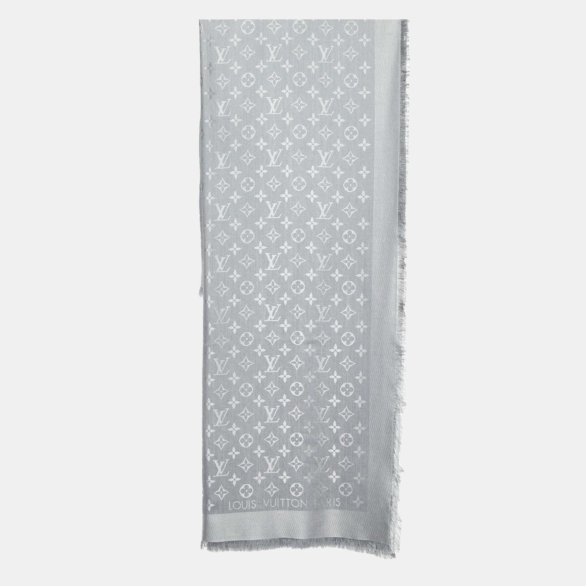 

Louis Vuitton Grey Classique Monogram Silk & Wool Shawl