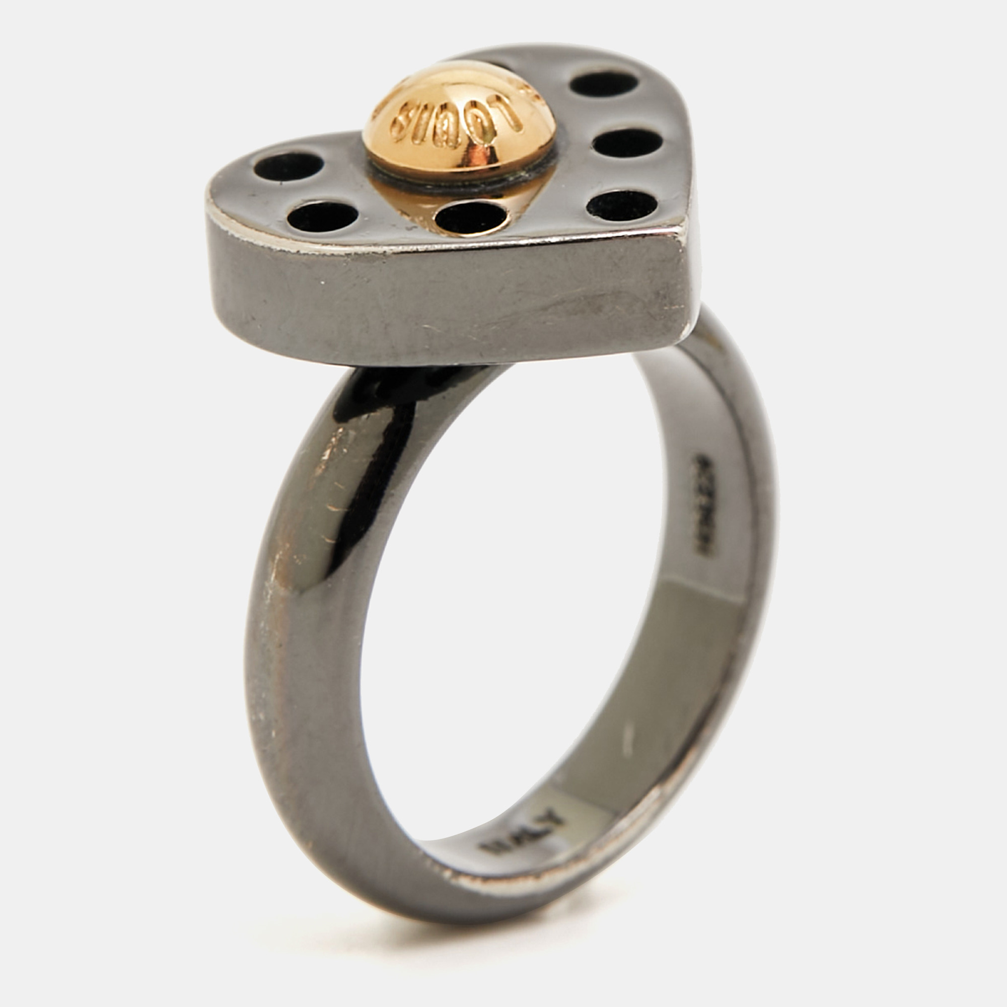 Pre-owned Louis Vuitton Love Letters Two Tone Metal Ring Size 50