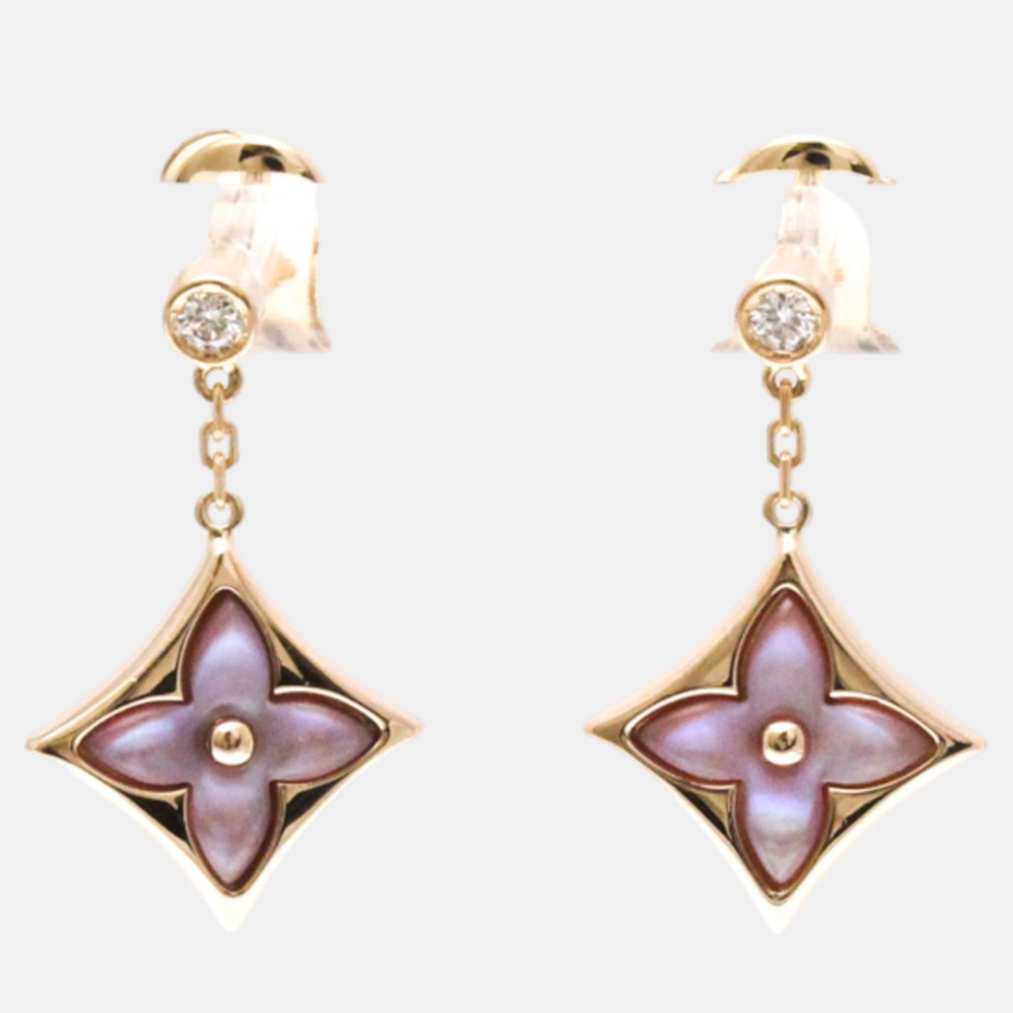 

Louis Vuitton 18K Rose Gold Diamond, Mother of Pearl Sun Blossom BB Star Drop Earrings