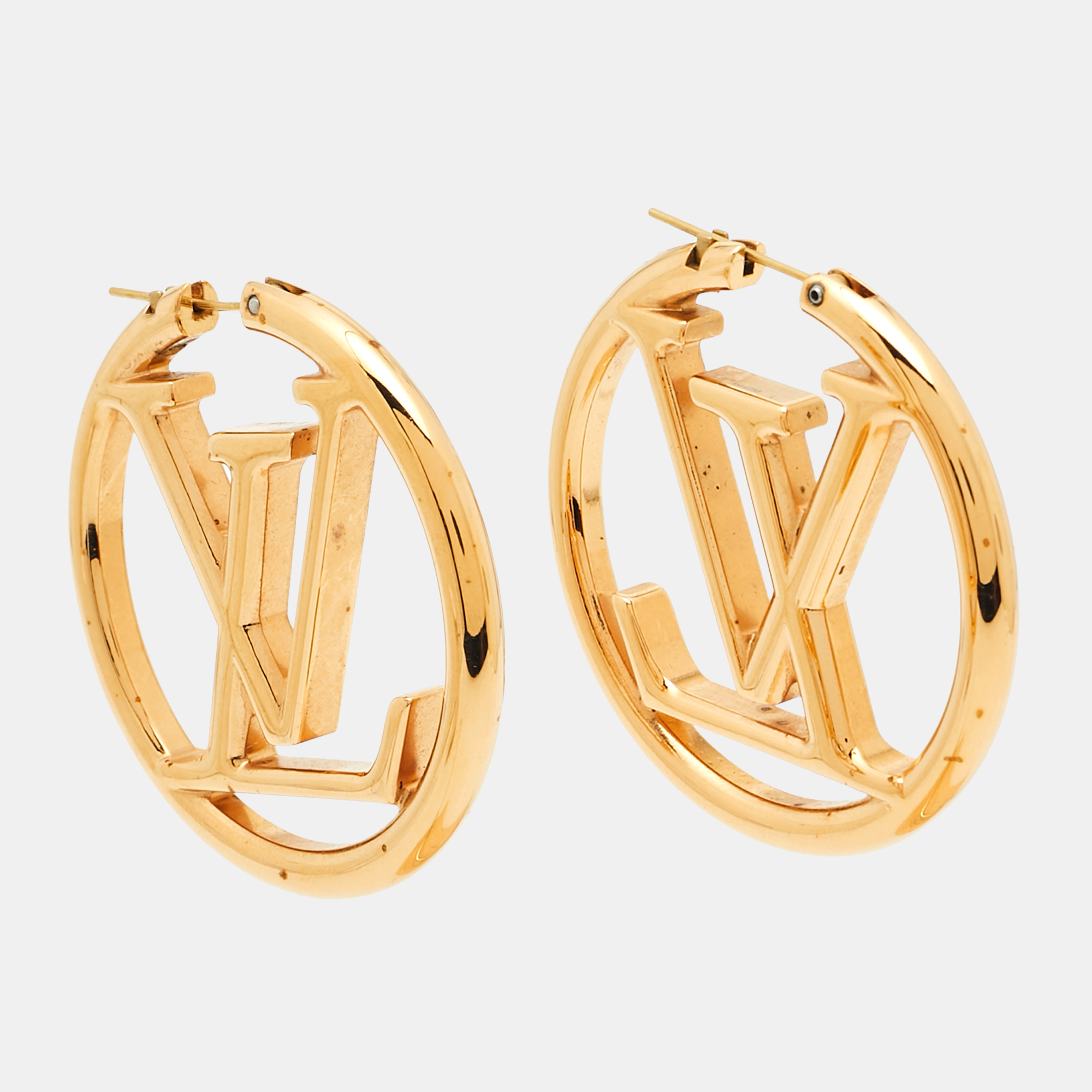 

Louis Vuitton Louise Gold Tone Hoop GM Earrings