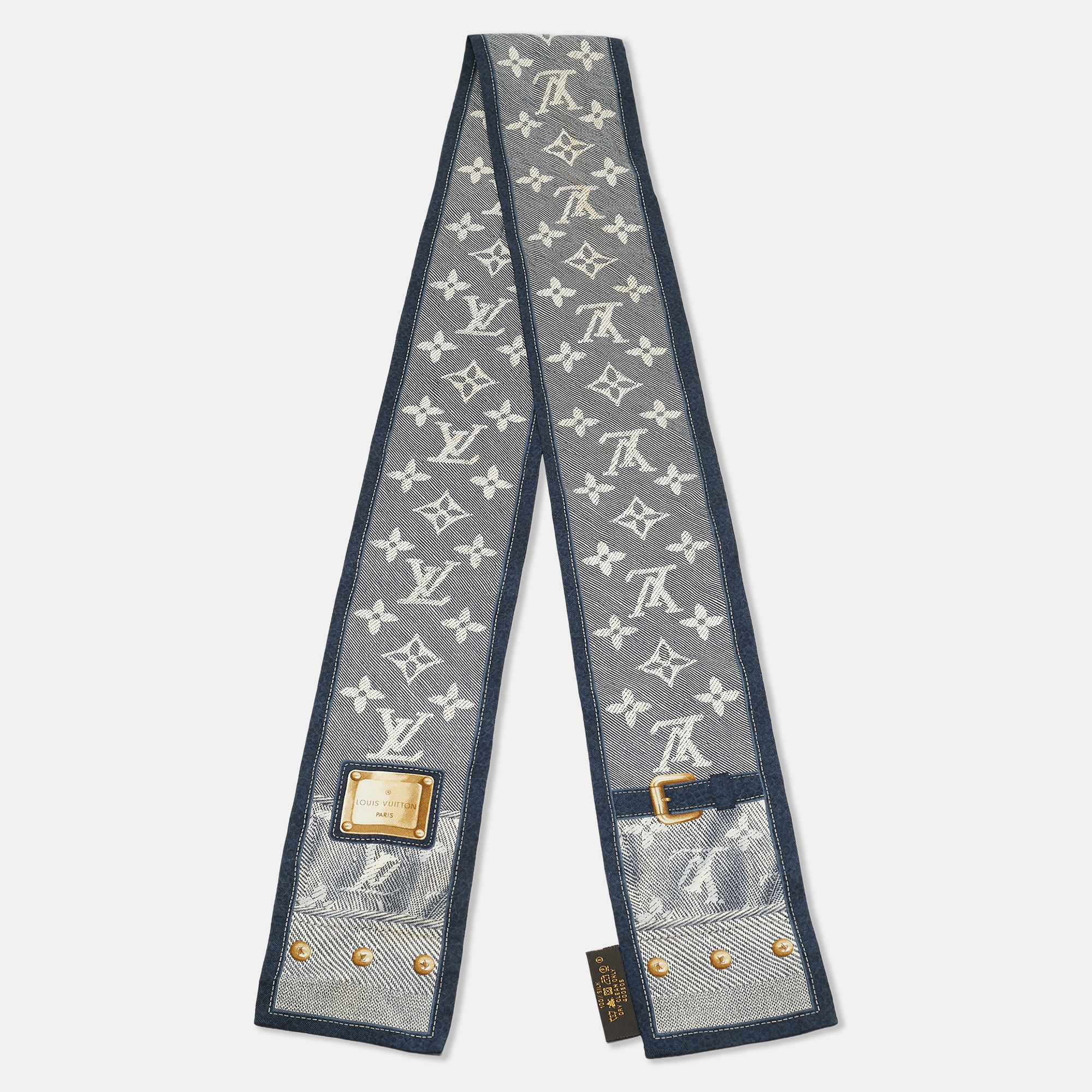 

Louis Vuitton Blue Monogram Print Silk Bandeau Scarf