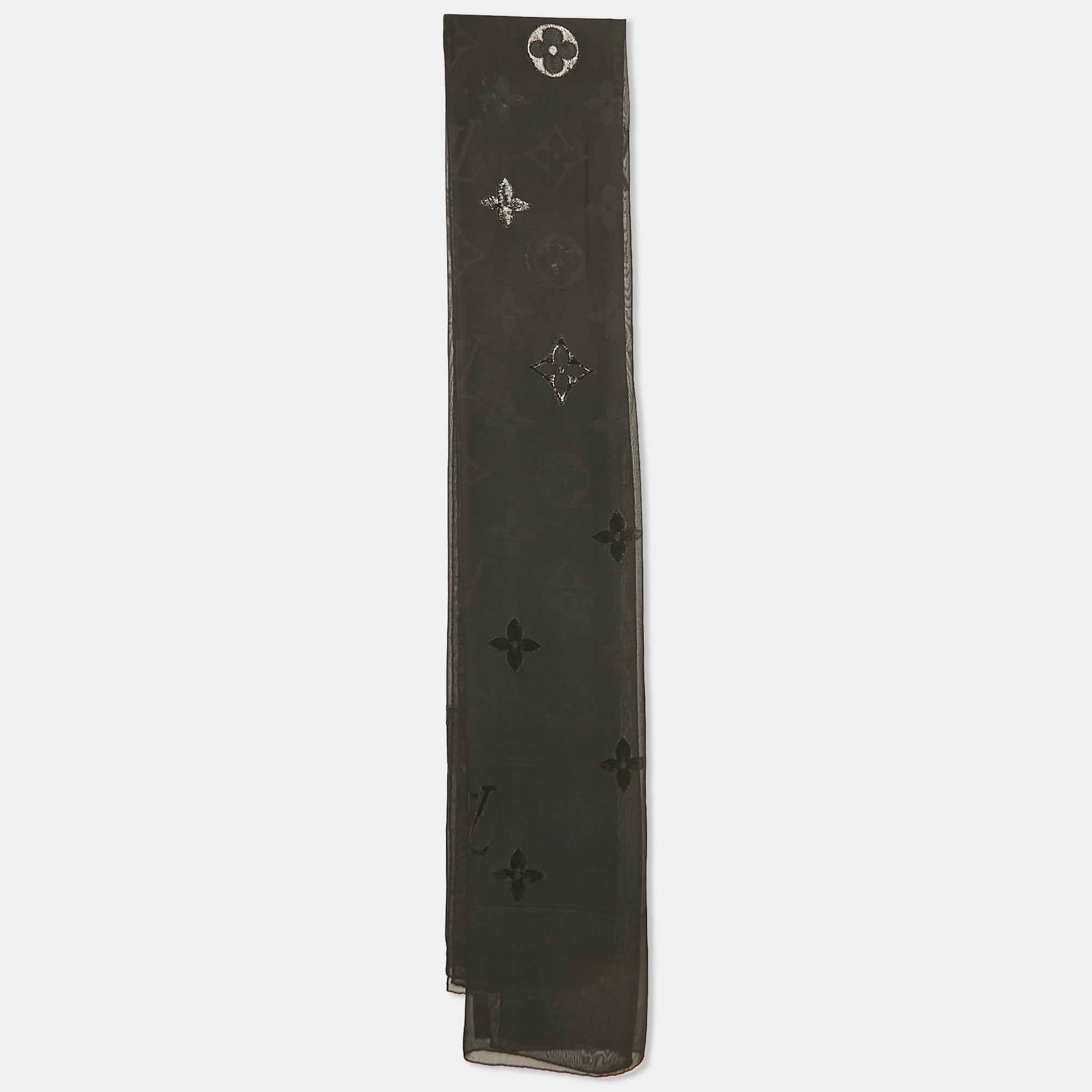 

Louis Vuitton Black Glitter Monogram Silk Scarf