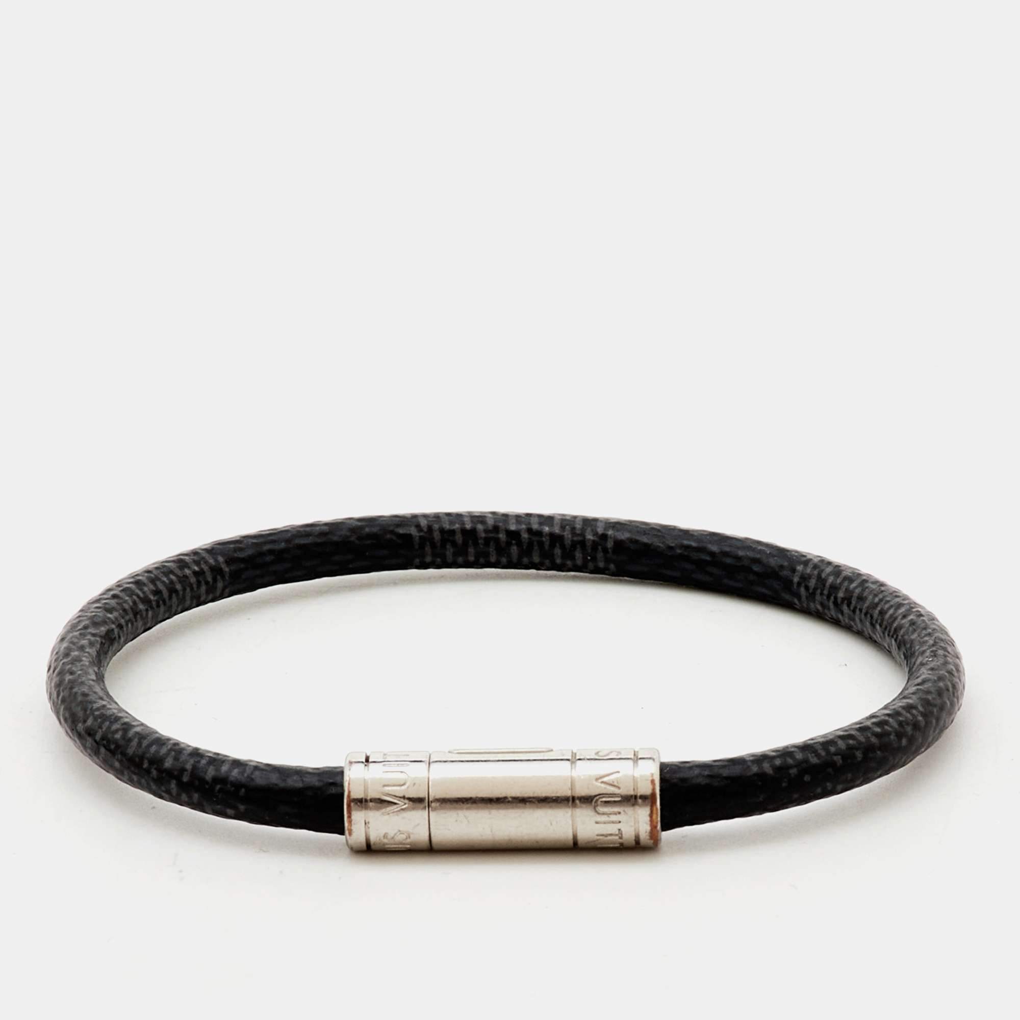 

Louis Vuitton Keep It Graphite Canvas Silver Tone Bracelet, Grey