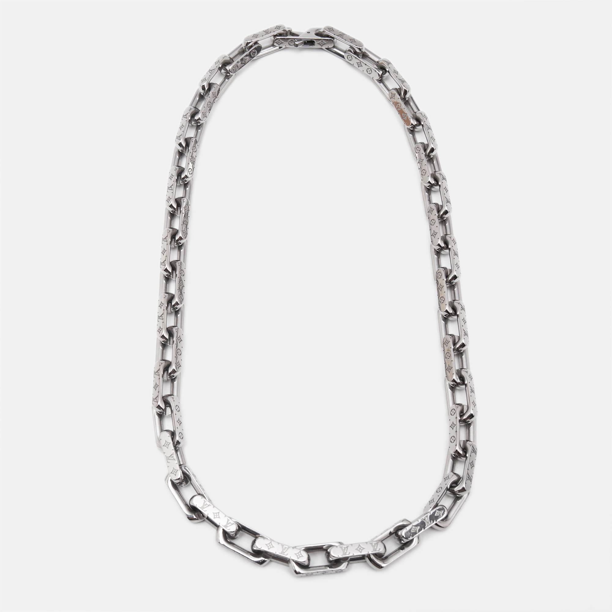 

Louis Vuitton Monogram Silver Tone Chain Necklace