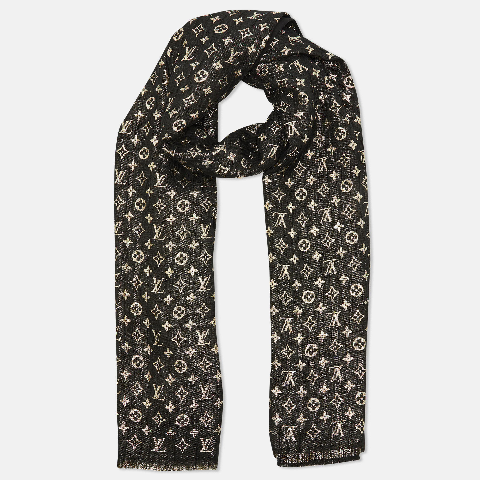 

Louis Vuitton Black Monogram Silk So Glitter Stole