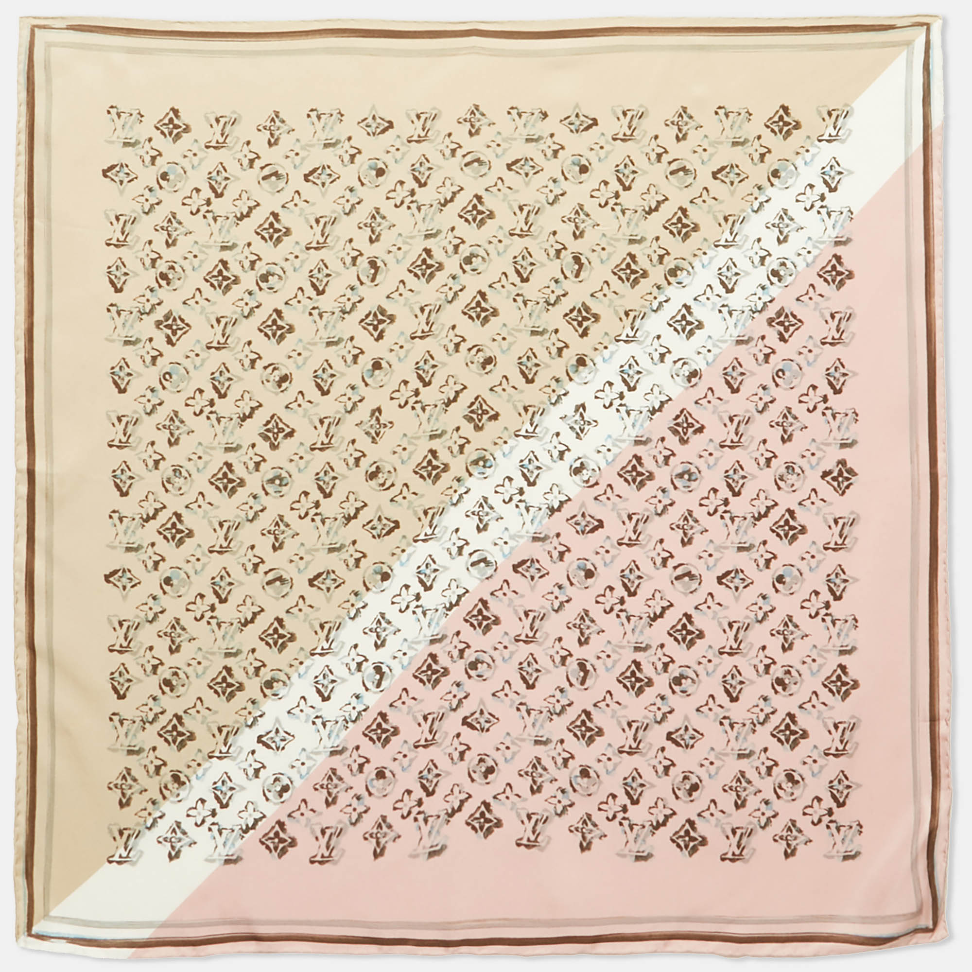 

Louis Vuitton Beige/Pink Monogram Silk Square Scarf