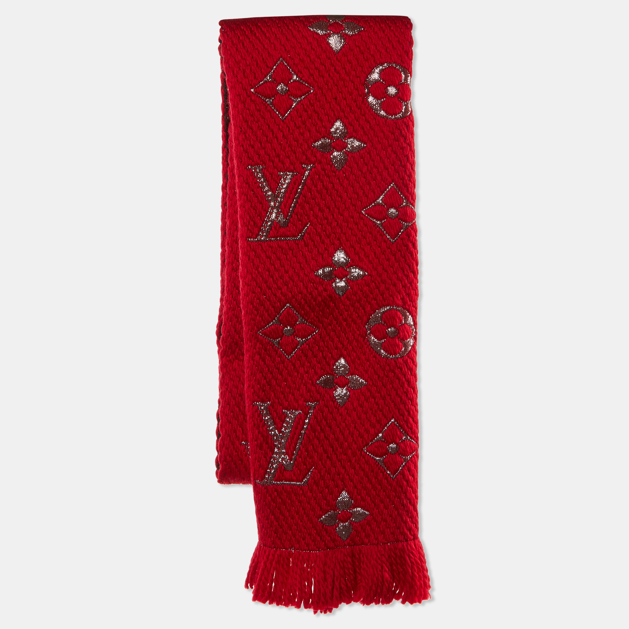 

Louis Vuitton Red Silk & Wool Logomania Shine Scarf