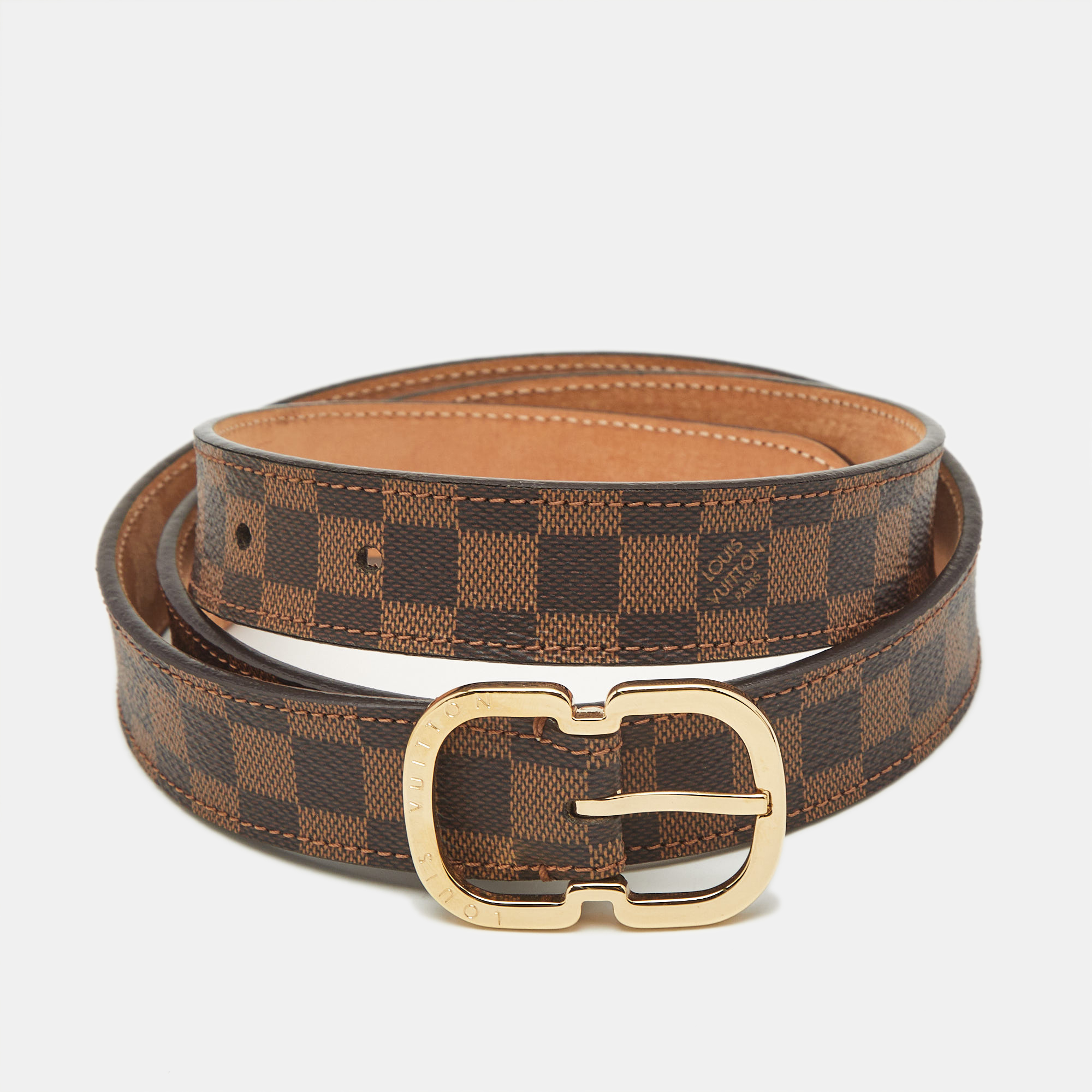 

Louis Vuitton Mini Damier Ebene Canvas Buckle Belt, Brown