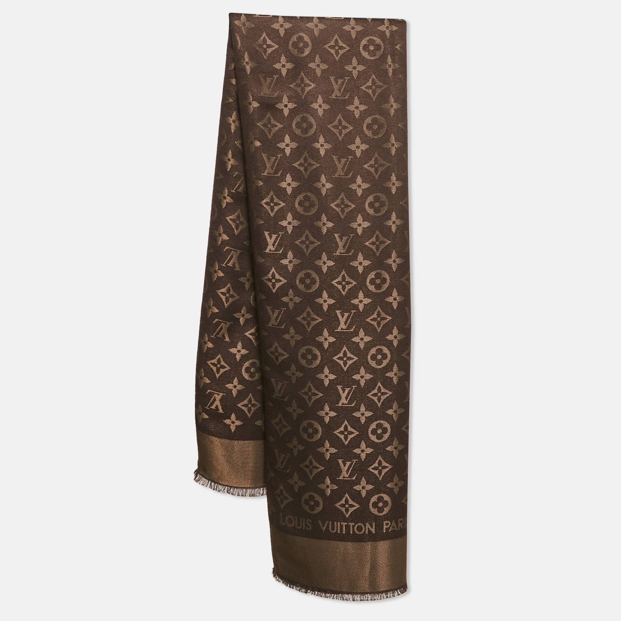 

Louis Vuitton Brown Silk Blend Monogram Shine Scarf
