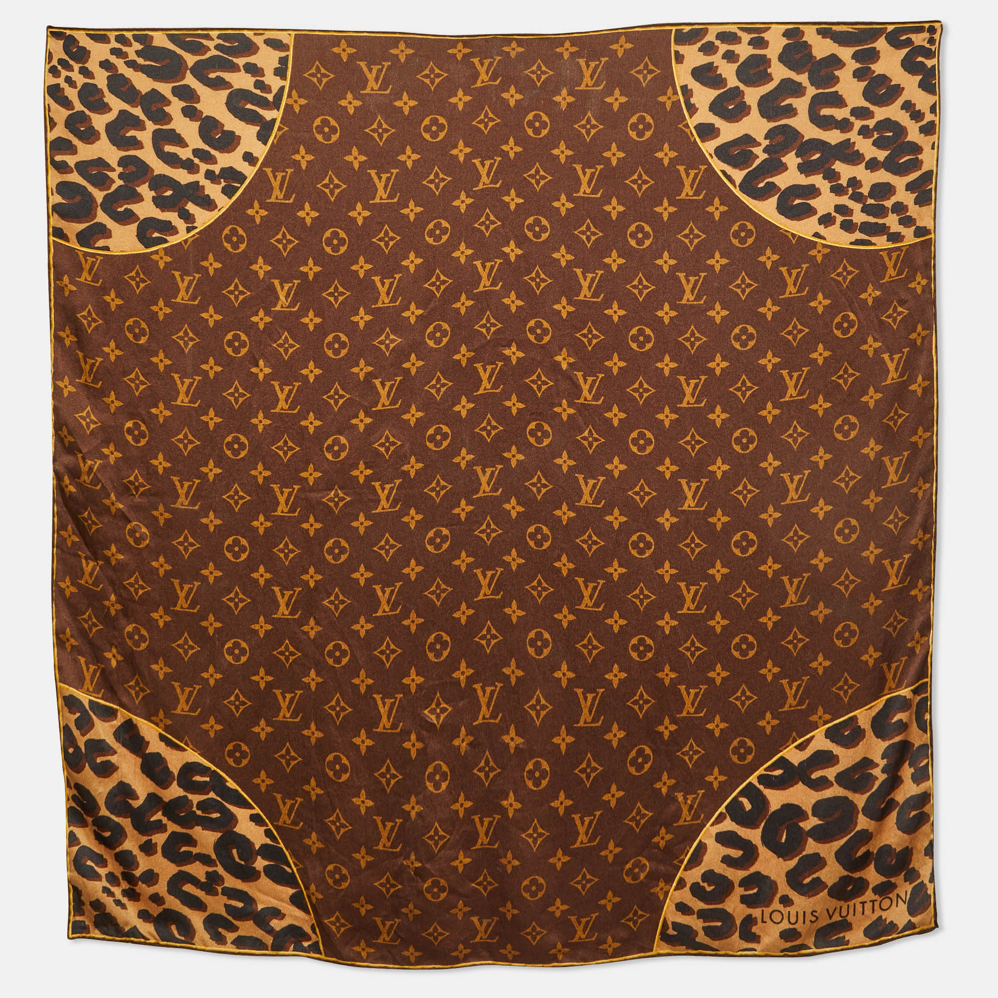 

Louis Vuitton Brown Leopard Monogram Print Silk Scarf