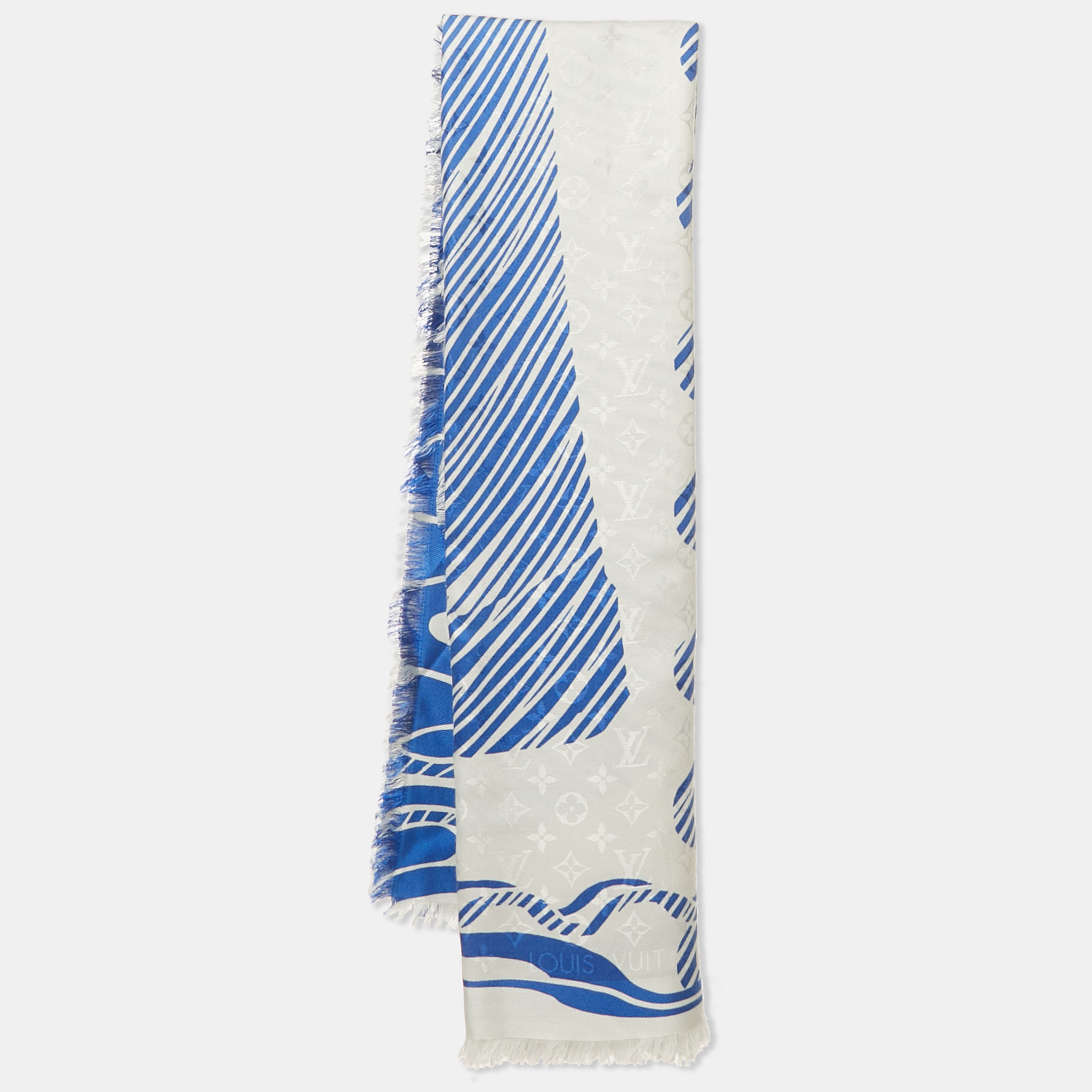 

Louis Vuitton Blue Monogram Silk and Wool Shawl