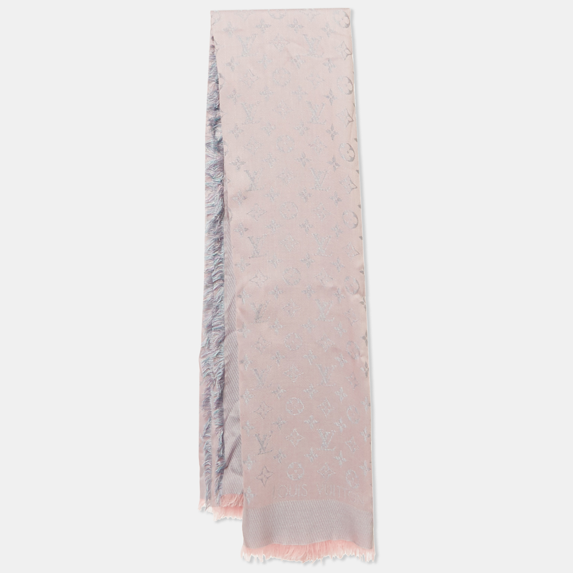 

Louis Vuitton Pink Rainbow Monogram Silk and Wool Shawl