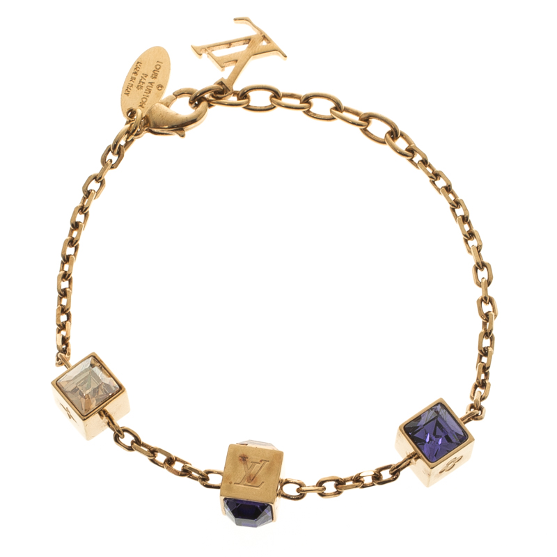 Louis Vuitton Gold Tone Gamble Monogram Dice Charm Bracelet LV blue  ref.293812 - Joli Closet
