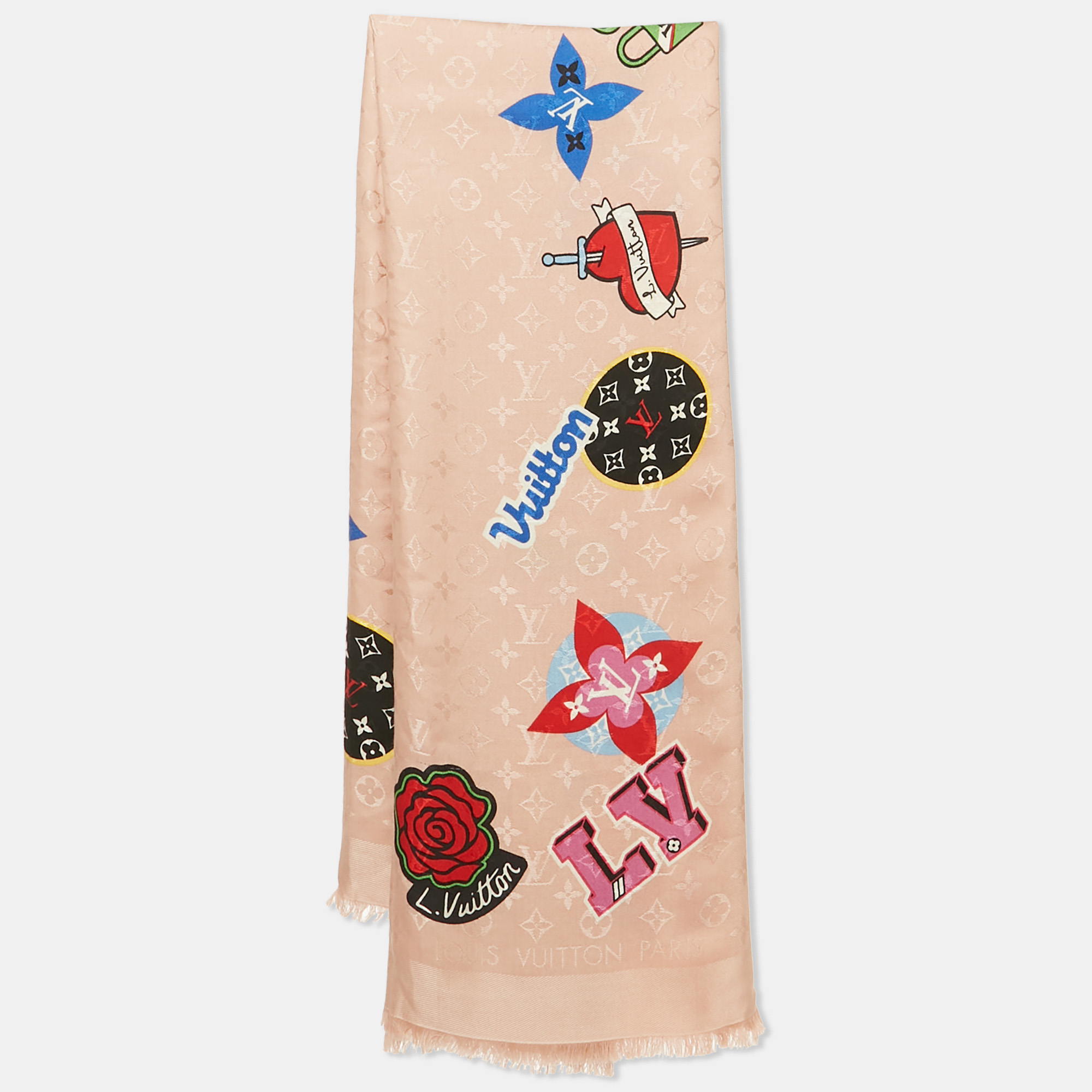 

Louis Vuitton Pink Printed Wool Blend Monogram Scarf