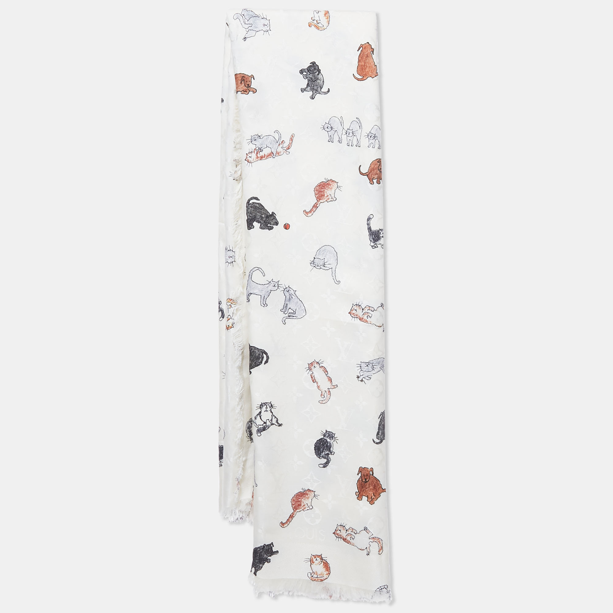 

Louis Vuitton White Silk Blend Catogram Shawl