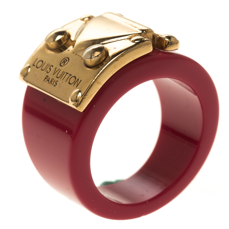 Louis Vuitton Lock Me Pink Resin Gold Tone Ring Size 54