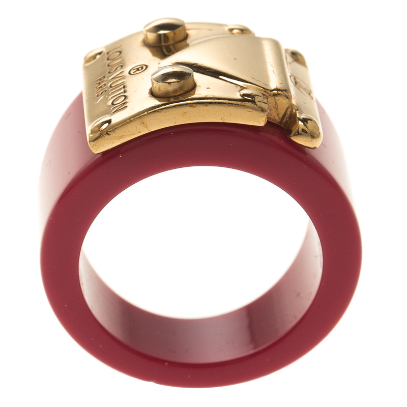 Louis Vuitton Lock Me Blush Pink Resin Gold Tone Ring Size 54 at 1stDibs