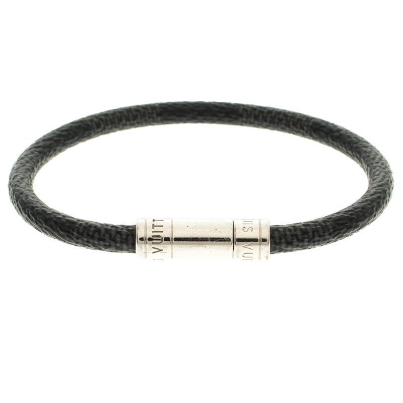 Pre Owned Louis Vuitton Keep It Damier Graphite Canvas Silver Tone Bracelet