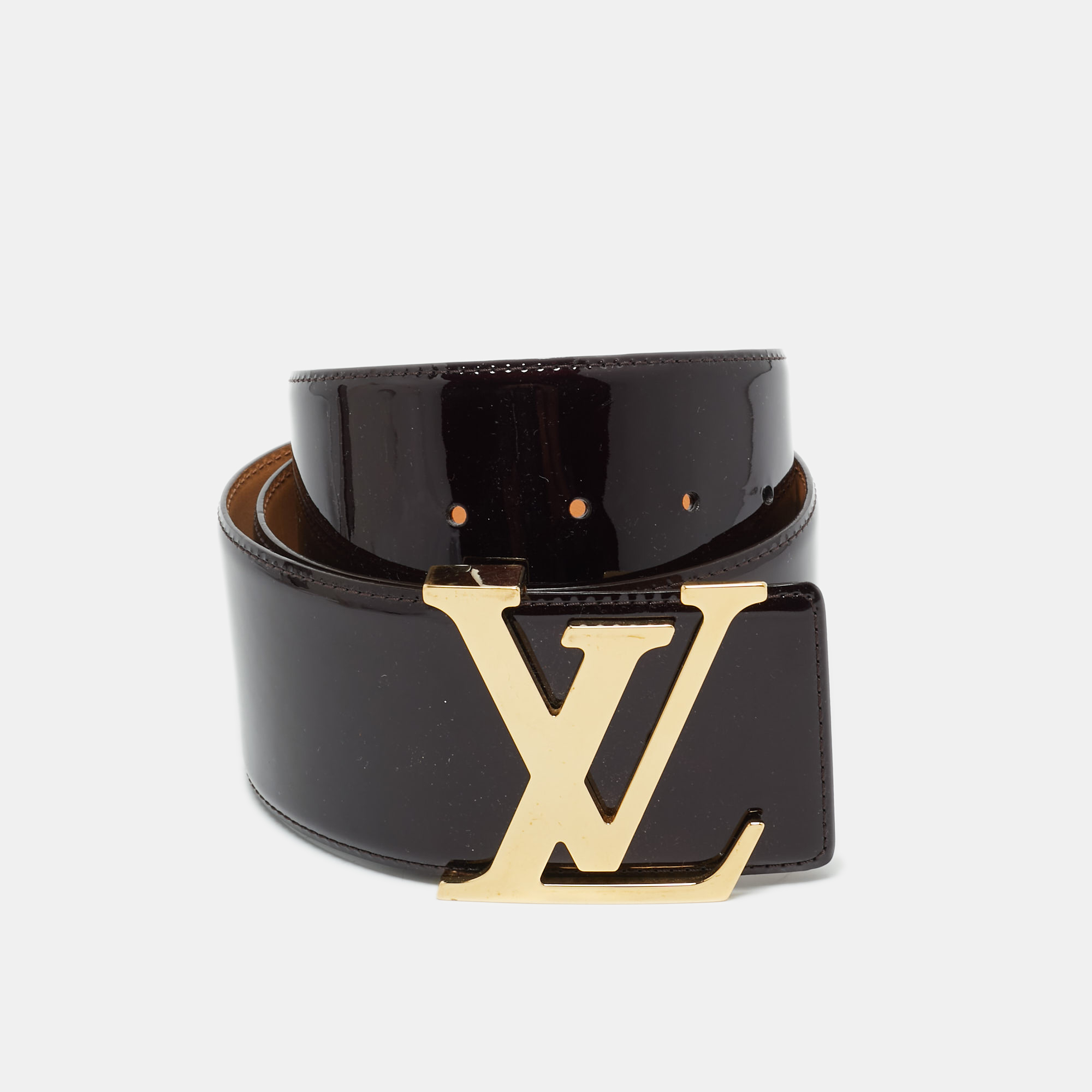 

Louis Vuitton Amarante Vernis Leather LV Initiales Waist Belt, Burgundy