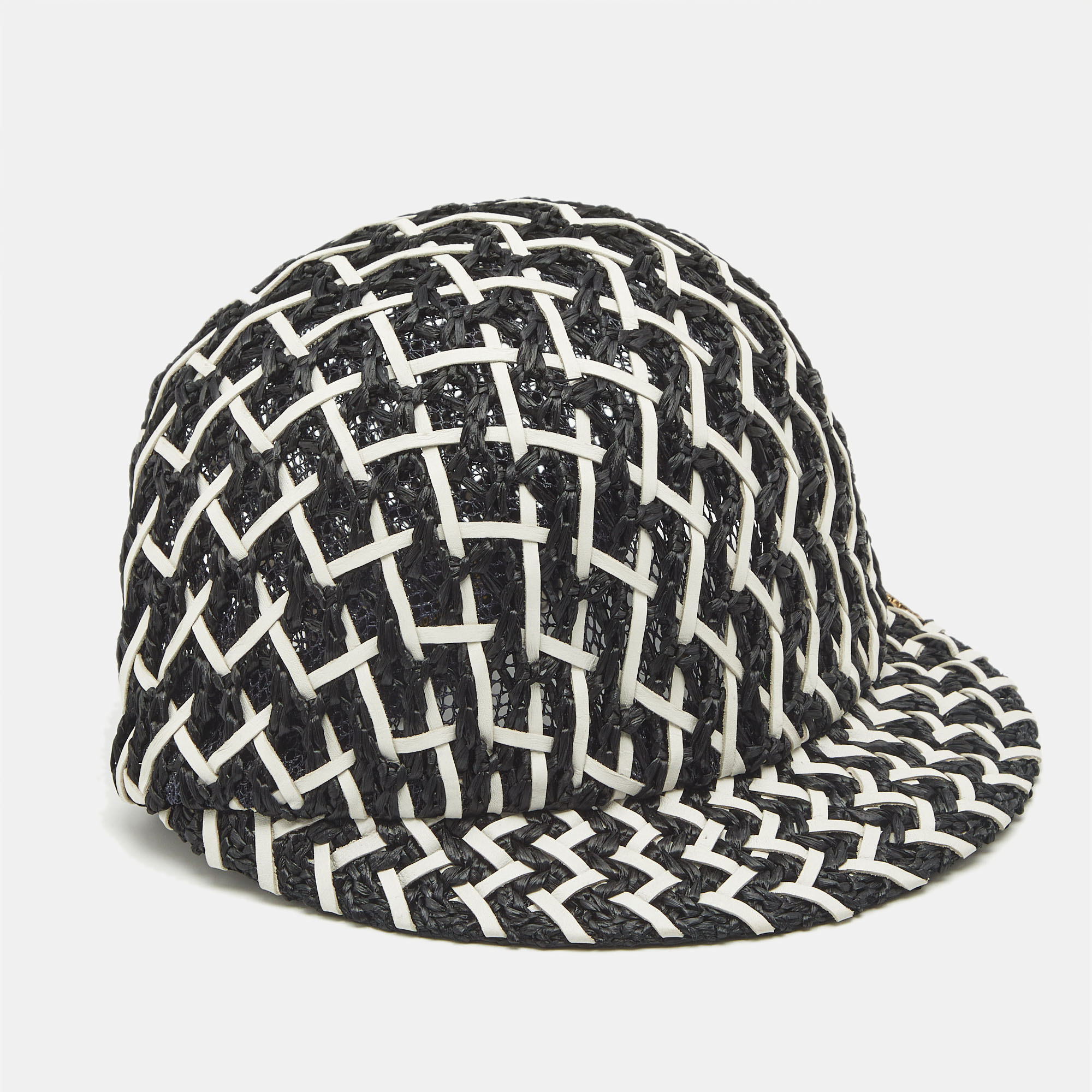 

Louis Vuitton Black Leather & Straw Woven Hat