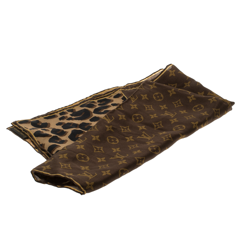 Louis Vuitton Brown Monogram Leopard Print Square Silk Scarf